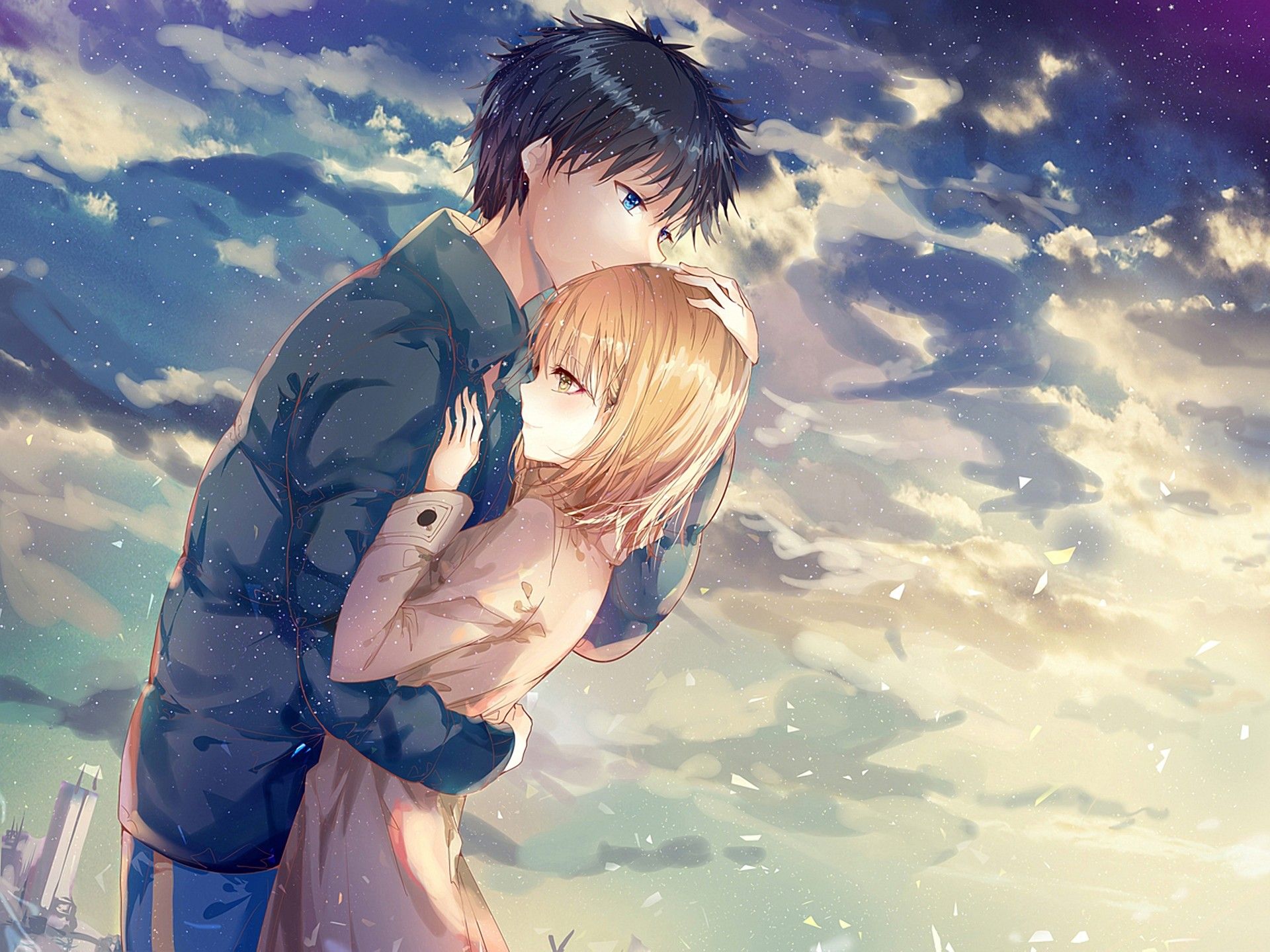 Coppia anime abbraccio cielo, 1920x1440 Full HD+, Laptop