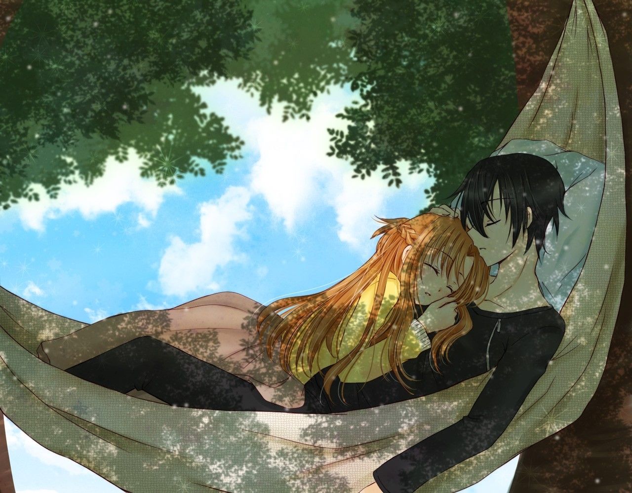 Kirito e Asuna nell'amaca, Kazuto Kirigaya, 1280x999 720p, PC