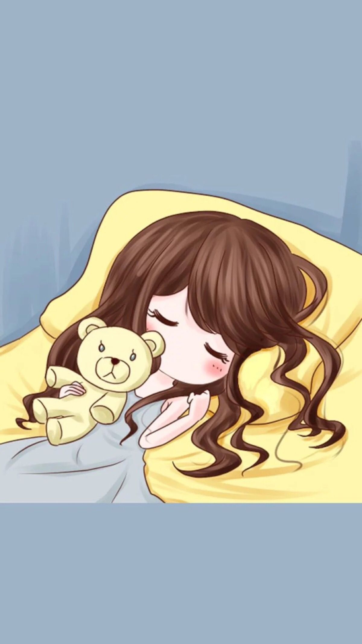 Ragazza cartoon che dorme con orsacchiotto, 1200x2132 Full HD Verticale, iPhone