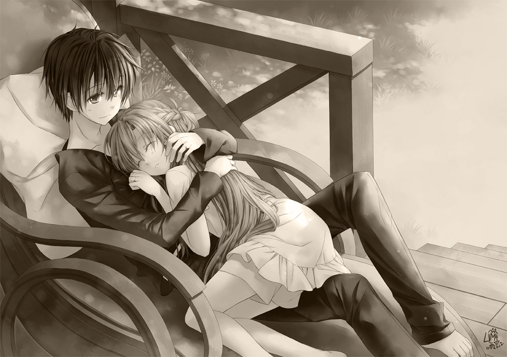Kirito e Asuna abbracciati panchina, Sword Art Online, 1920x1353 Full HD+, Desktop