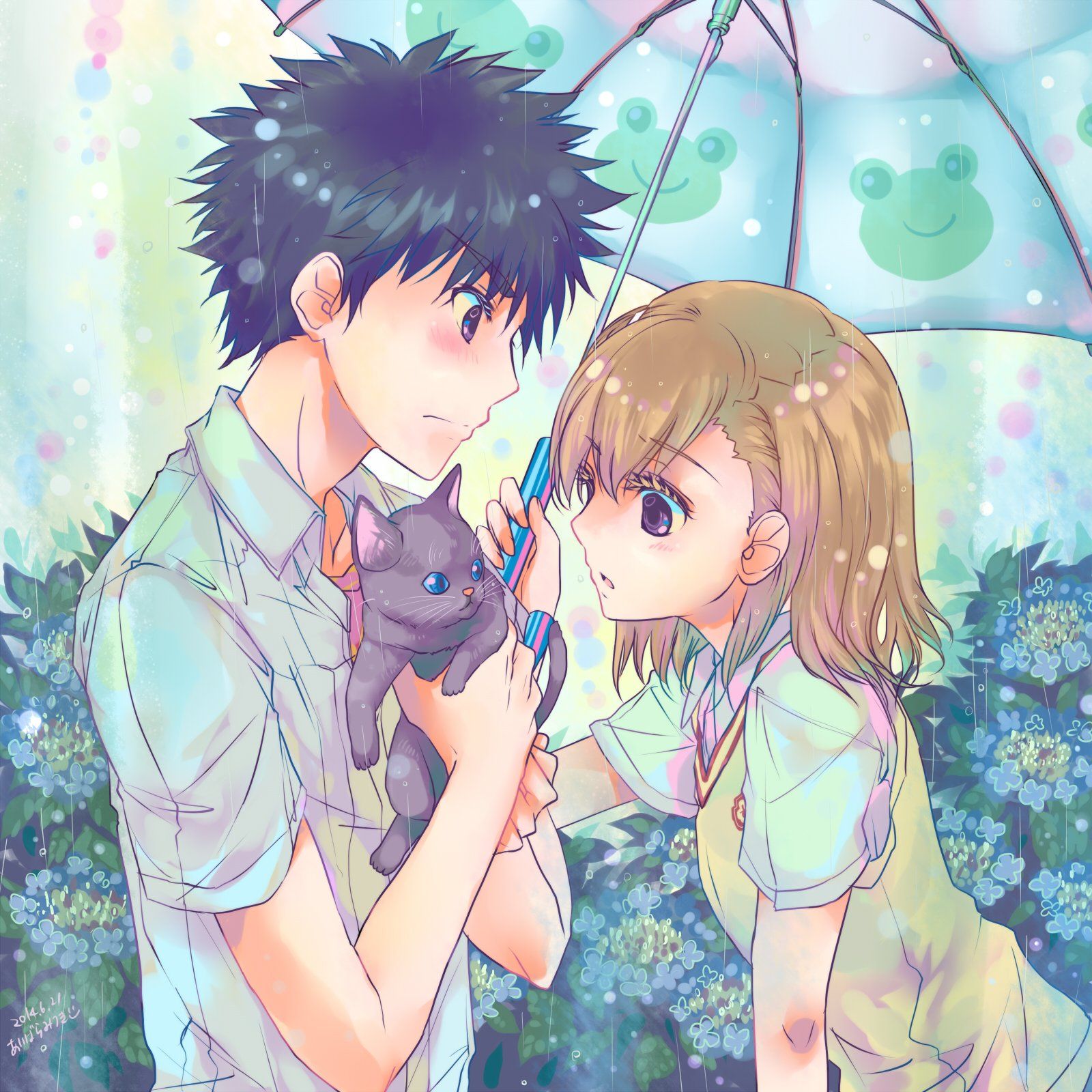 Coppia anime con gatto e ombrello, 1600x1600 HD, Desktop