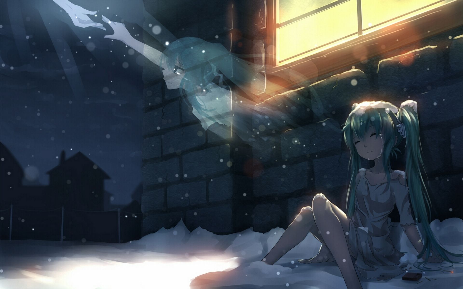Hatsune Miku seduta neve, Vocaloid, 1920x1200 WUXGA, Desktop