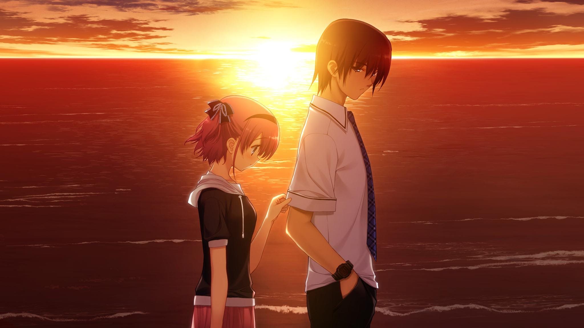Coppia anime tramonto oceano, 2048x1152 2K, Desktop