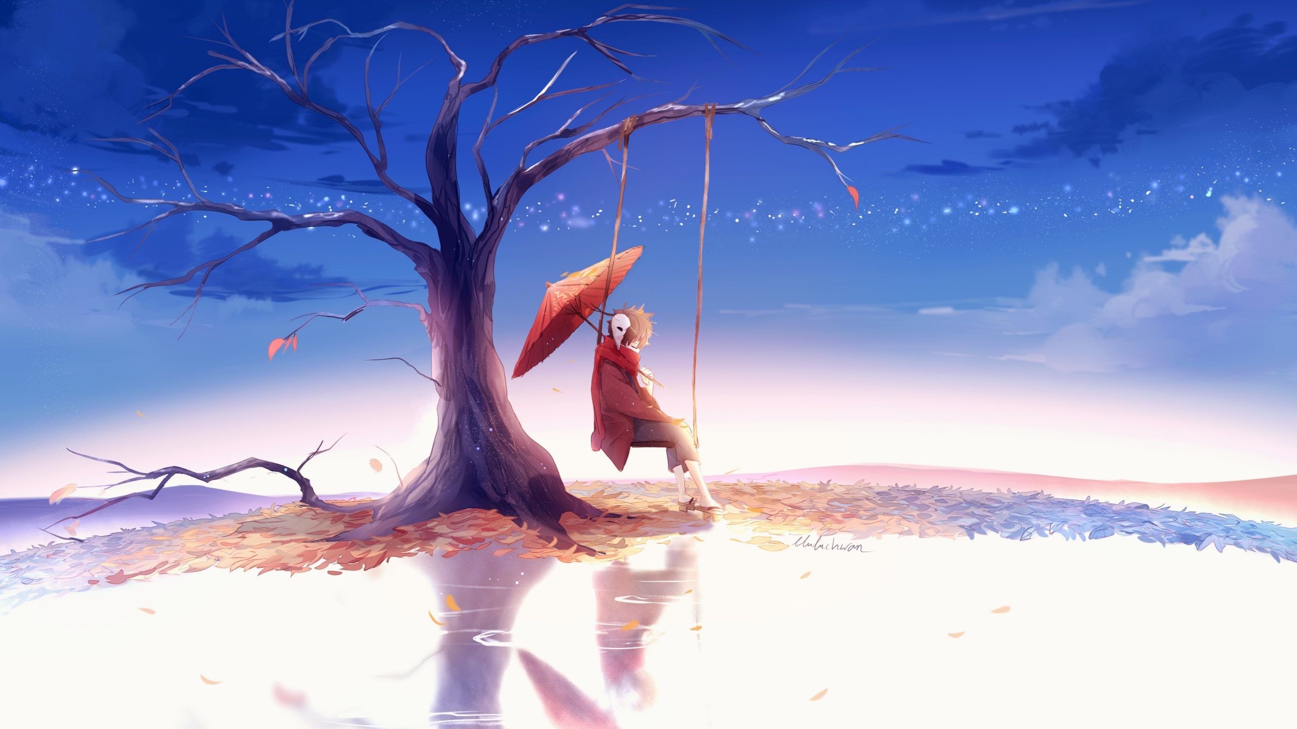 Figura solitaria albero ombrello, 2560x1440 2K, Monitor Gaming
