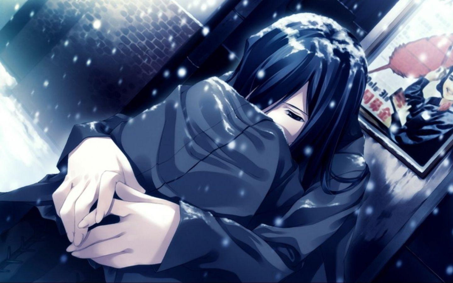 Personaggio anime triste sotto neve, 1440x900 HD, MacBook Air
