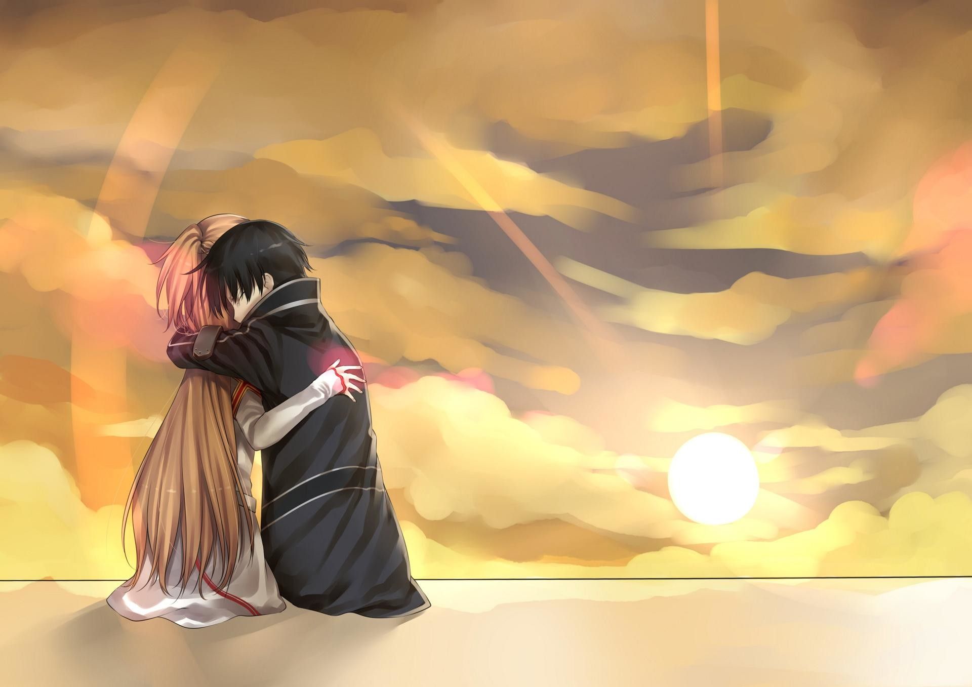 Kirito e Asuna abbraccio tramonto, Kazuto Kirigaya, 1920x1357 Full HD+, PC