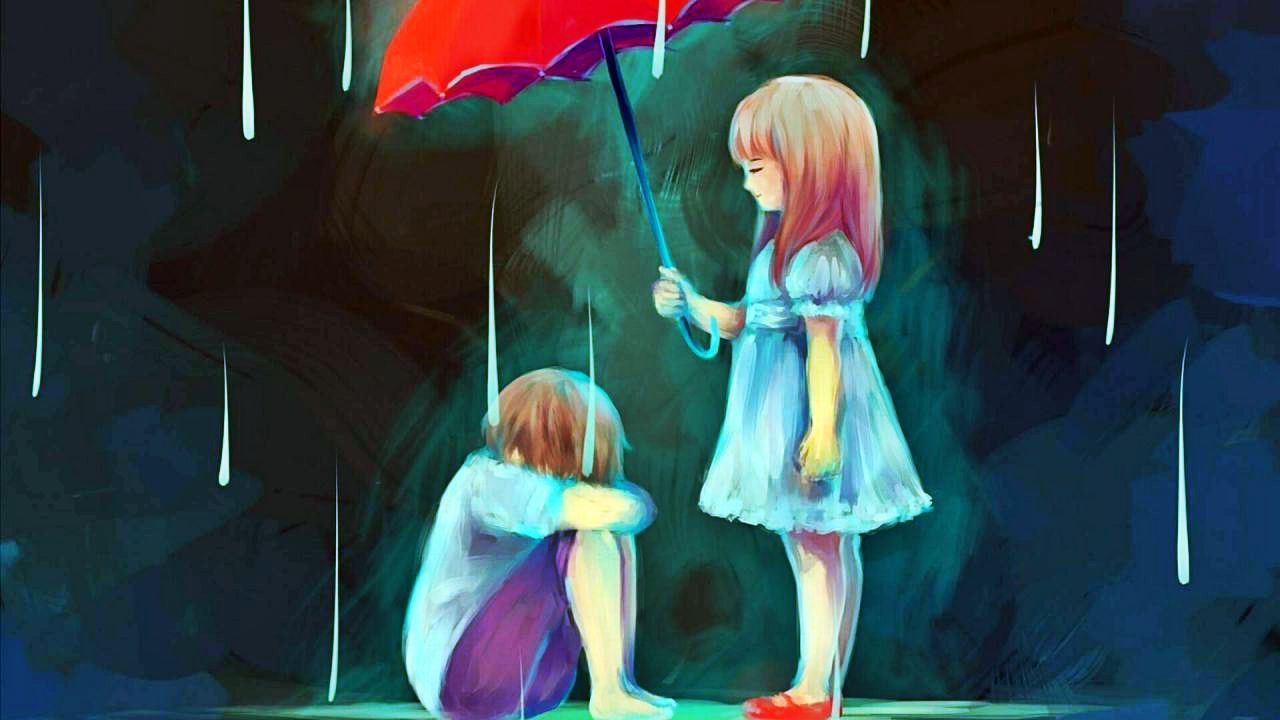 Coppia anime triste sotto pioggia, 1280x720 HD, PC Desktop