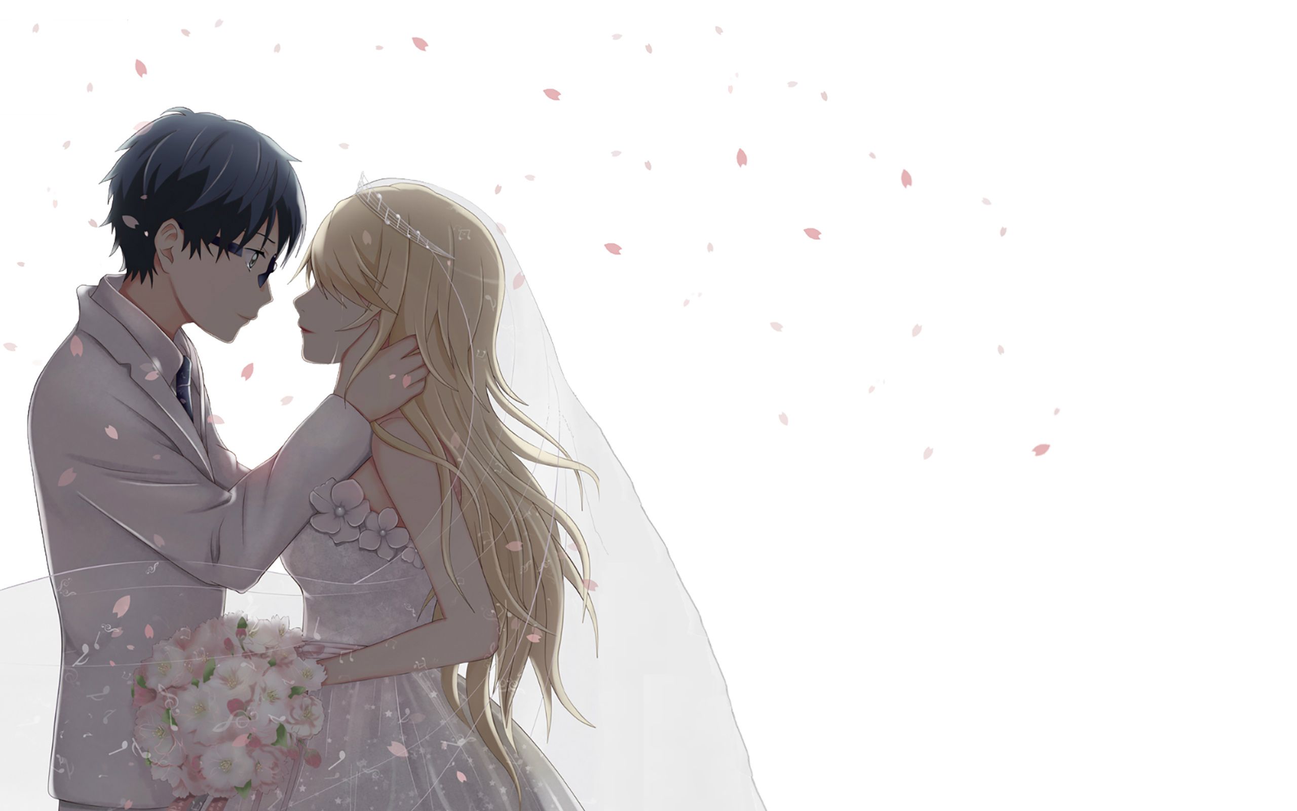 Coppia anime sposi petali bianchi, 2560x1600 2K, Desktop