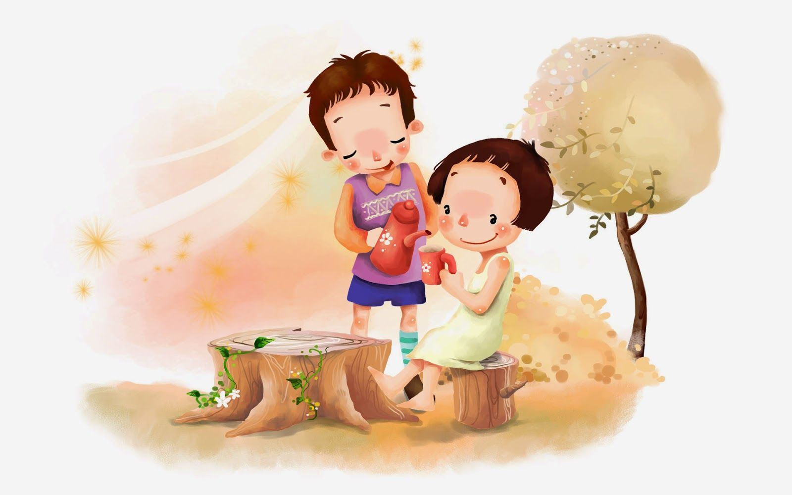 Bambini seduti su tronchi, 1600x1000 HD Ready, Desktop