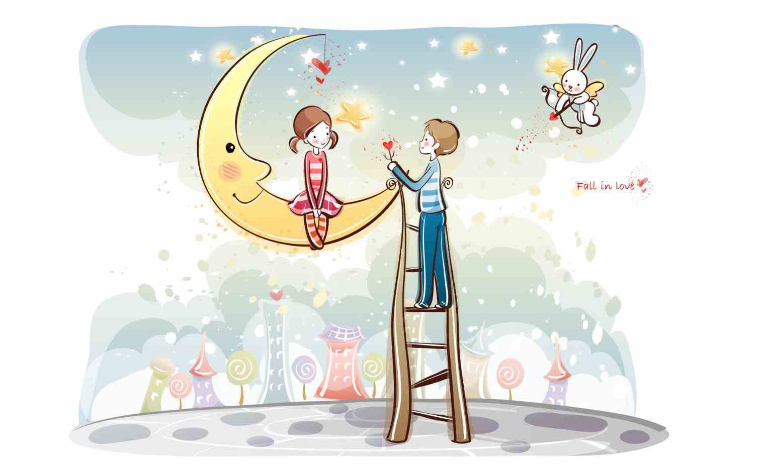 Coppia cartoon sulla luna, 1517x948 720p, Lenovo Legion
