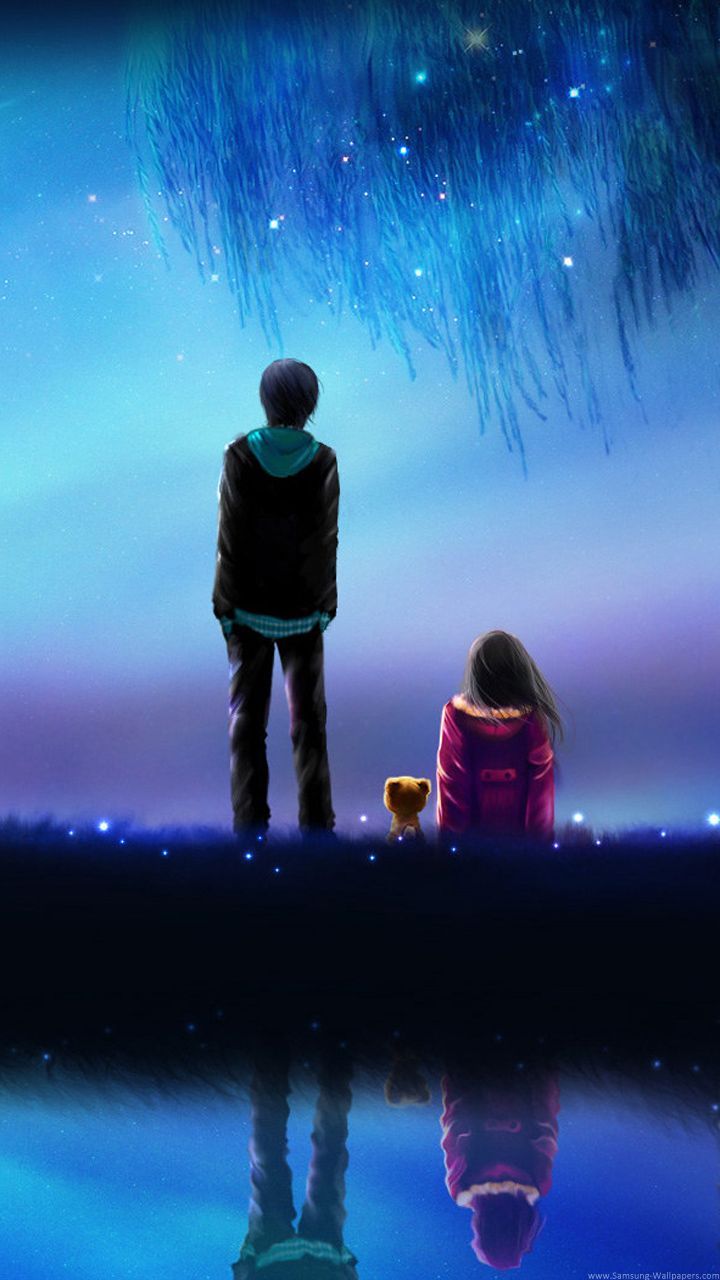 Coppia cartoon notte stellata, 720x1280 Full HD Verticale, Smartphone