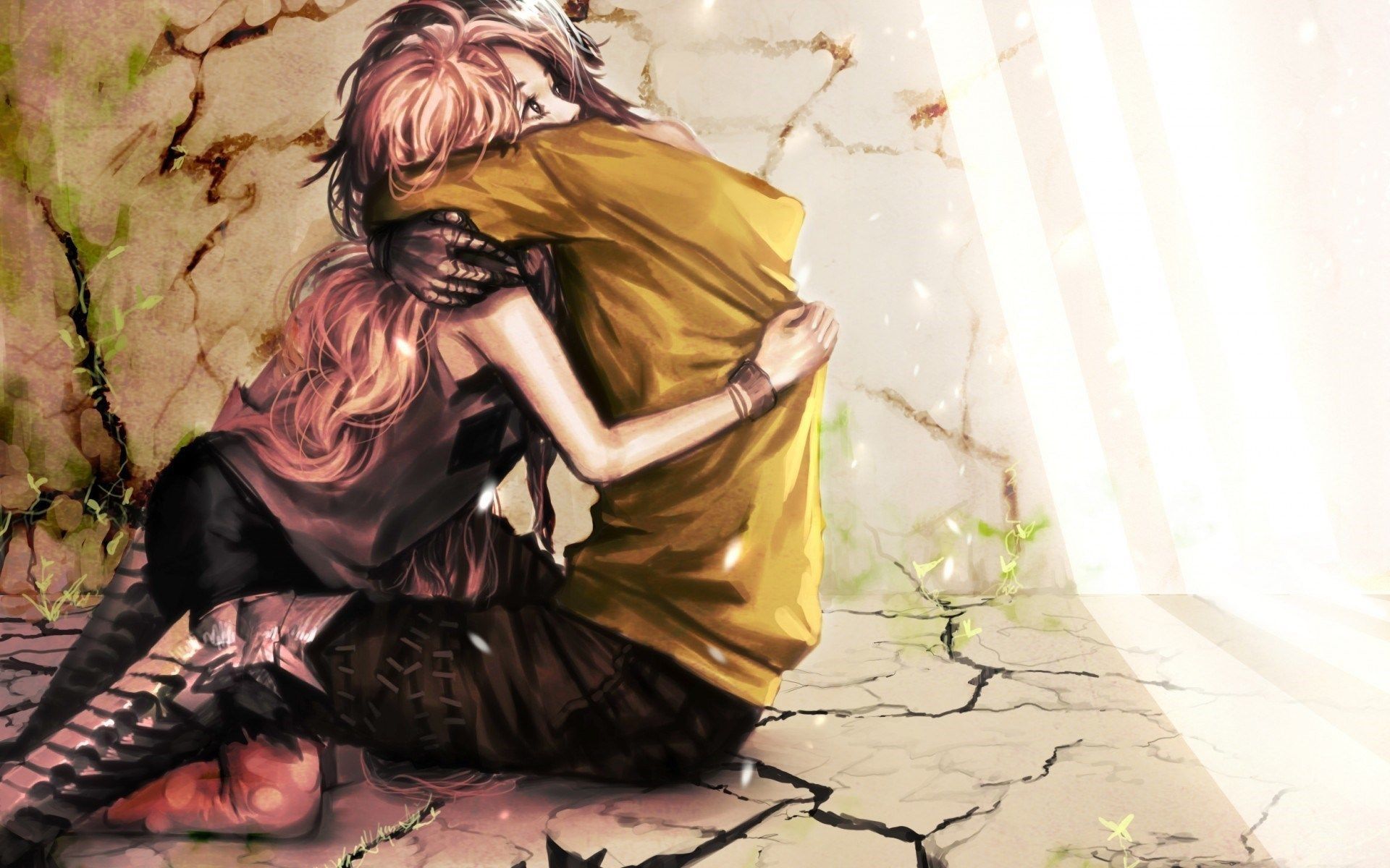 Coppia chibi anime abbracciata letto, 1920x1200 WUXGA, Desktop