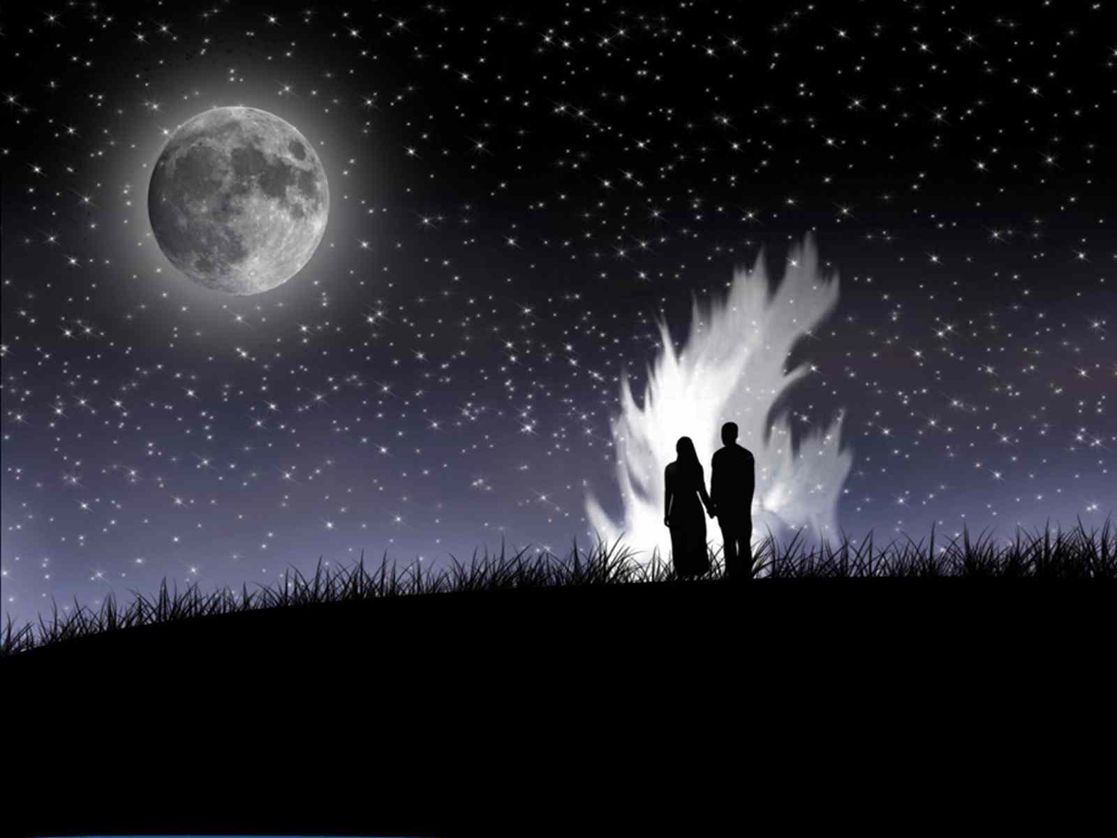 Coppia silhouette luna notte, 1600x1200 HD Ready, PC