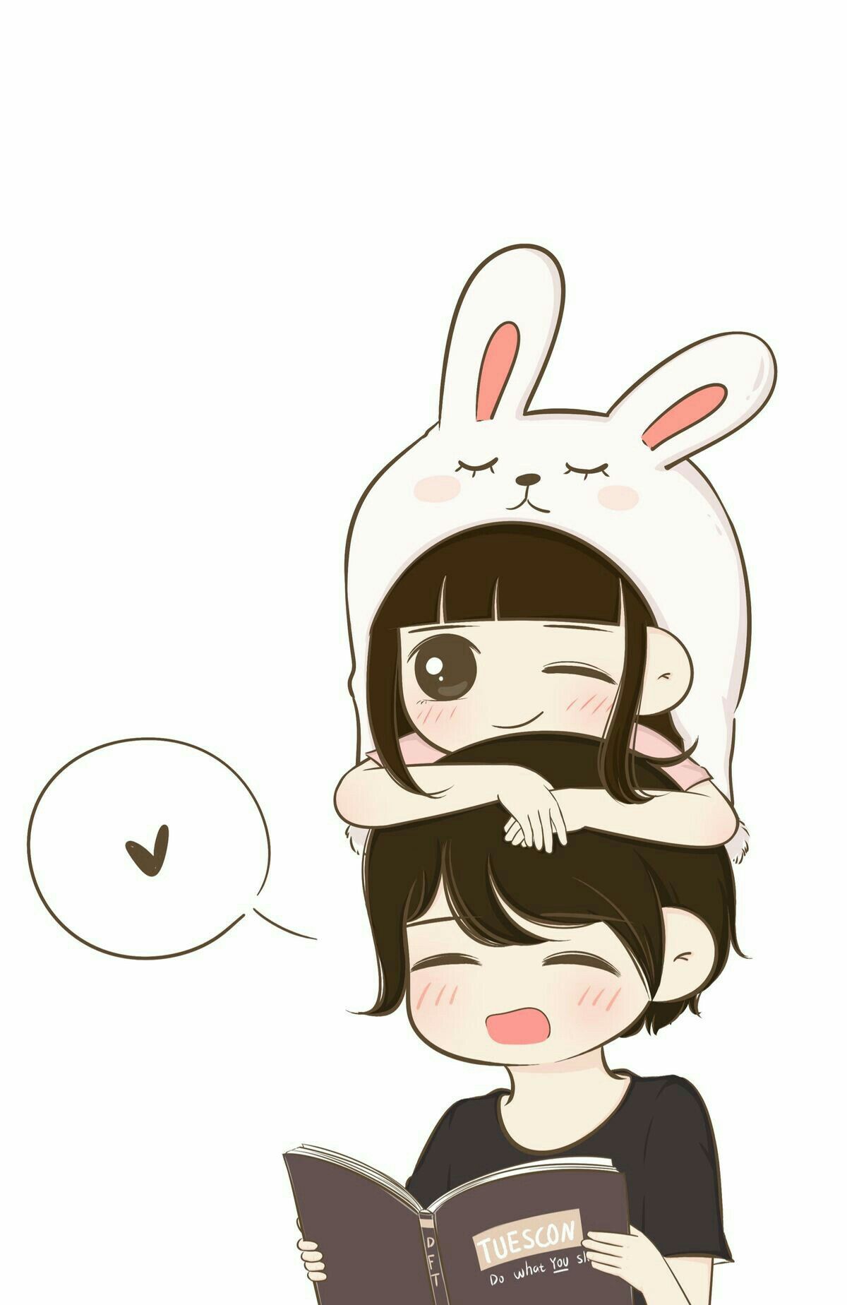 Coppia chibi coniglio libro, 1200x1848 Verticale, Telefono