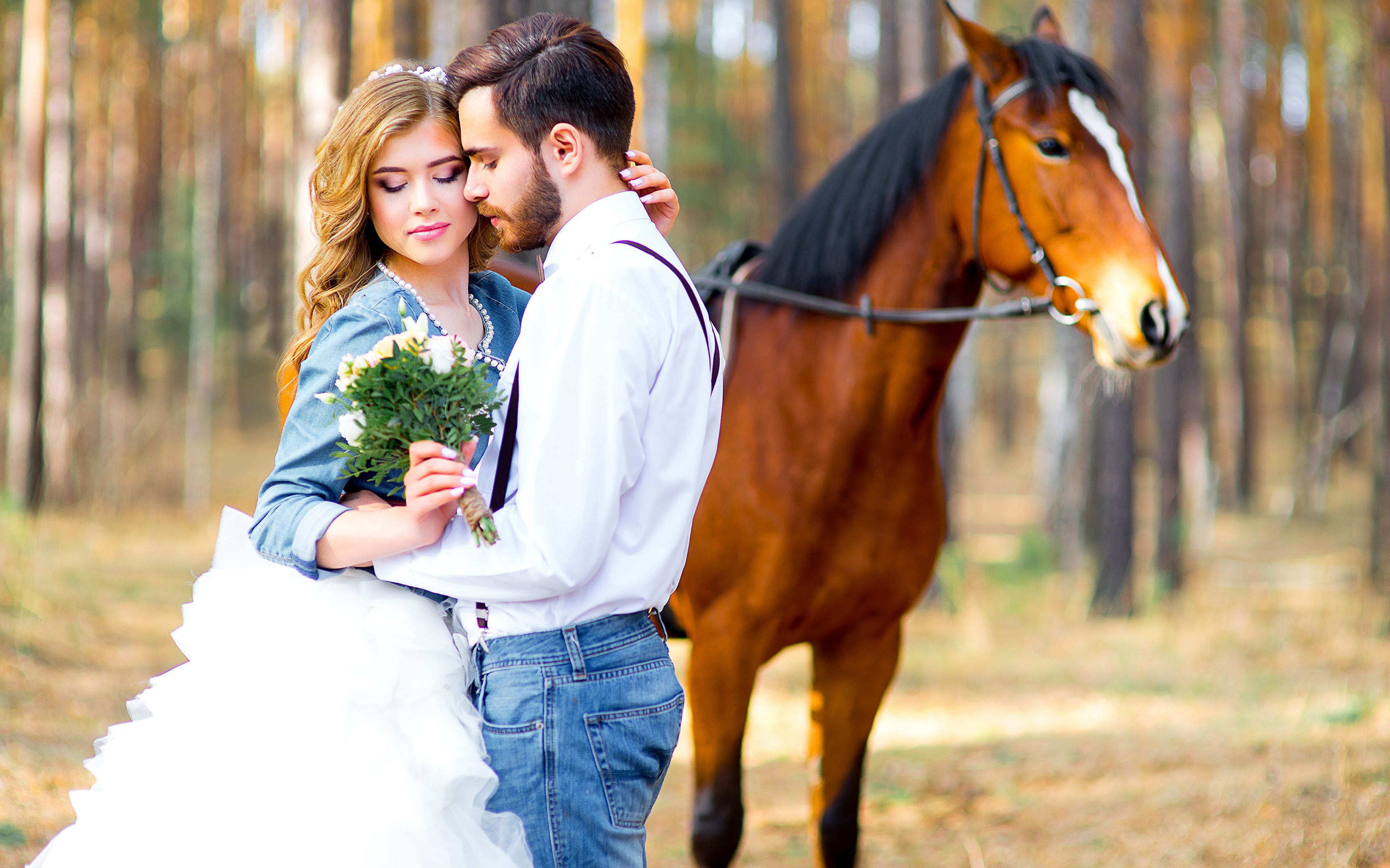 Sposi con cavallo nel bosco, 3840x2400 UHD, Monitor 4K