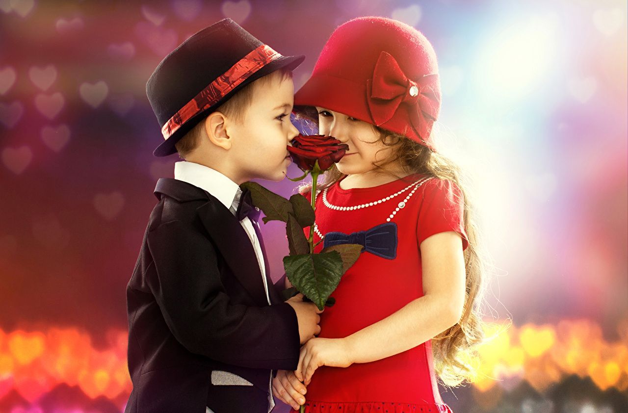 Bambini coppia con rosa rossa, 1280x842 HD, Desktop