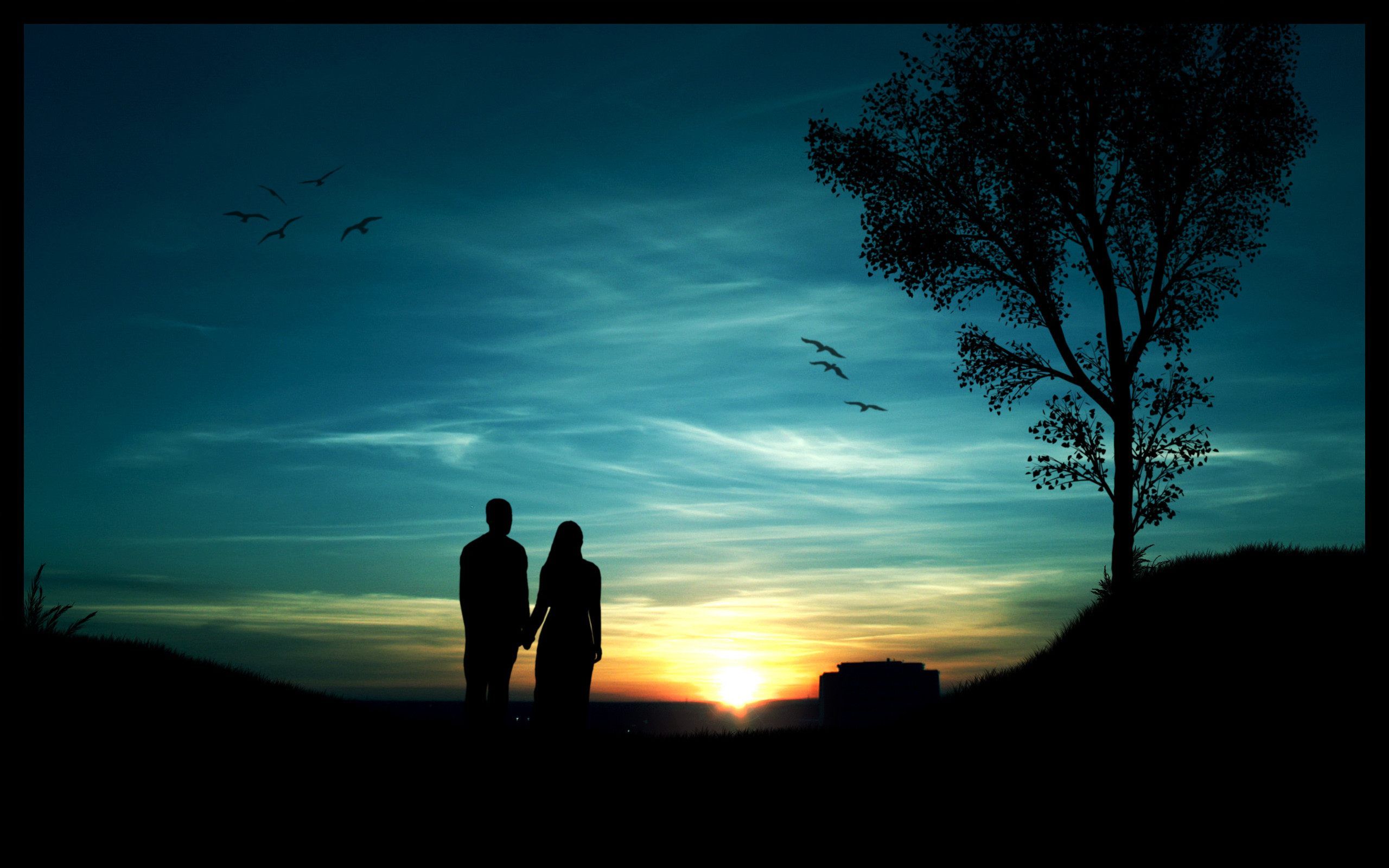 Coppia silhouette tramonto blu, 2560x1600 2K, MacBook Pro