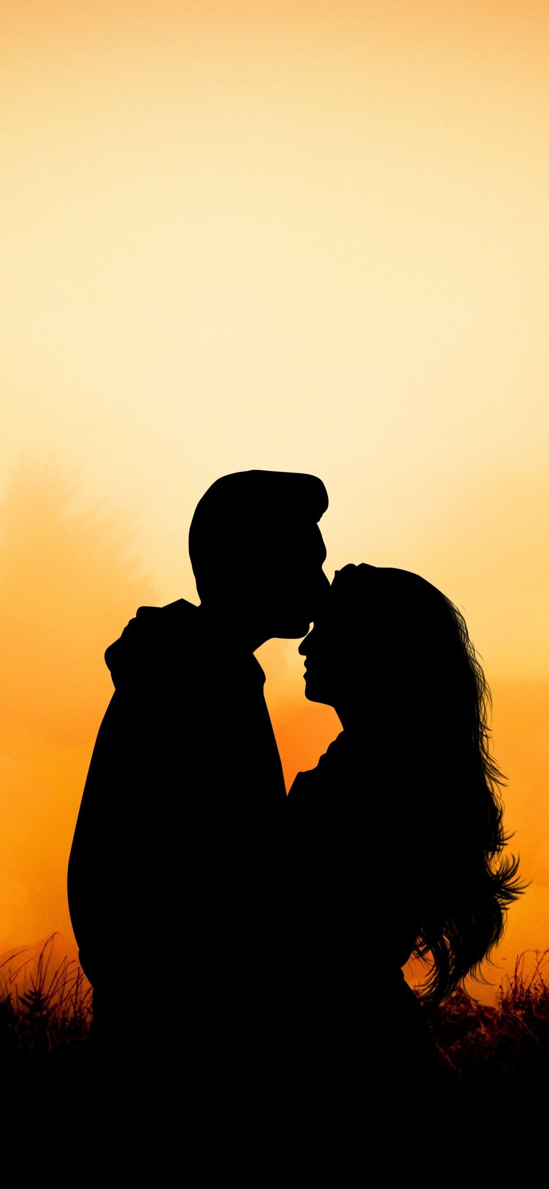 Coppia silhouette tramonto arancione, 1125x2436 Verticale, iPhone Pro