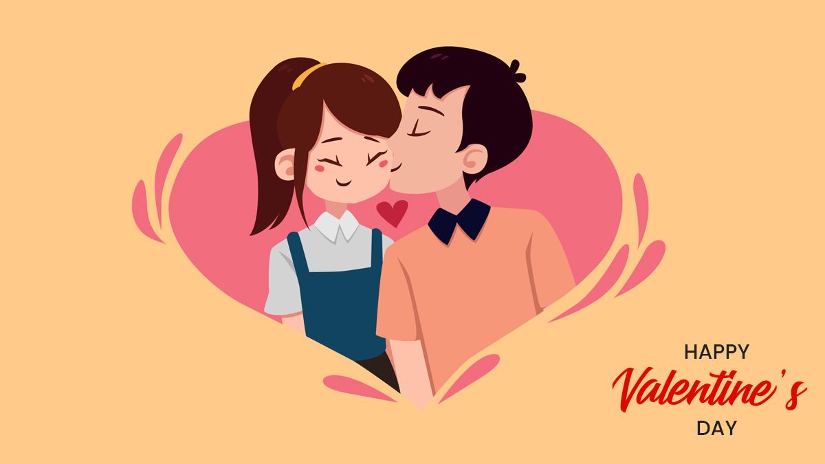 Coppia cartoon bacio cuore rosa, 1200x675 HD, Desktop