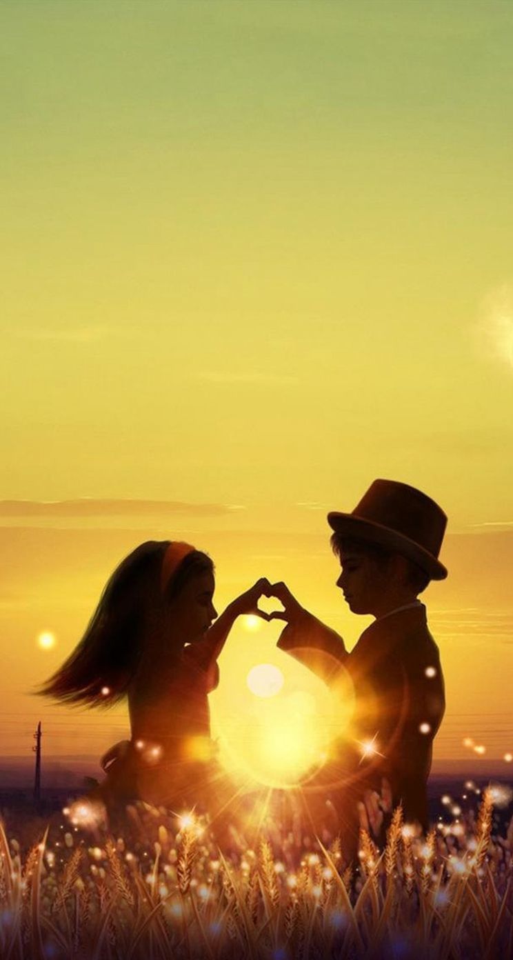 Coppia silhouette cuore tramonto, 744x1392 Verticale, Telefono