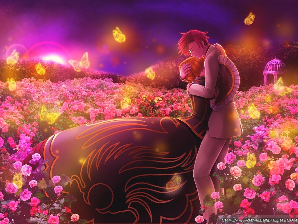 Coppia anime abbraccio tra fiori, 1024x768 HD, Desktop