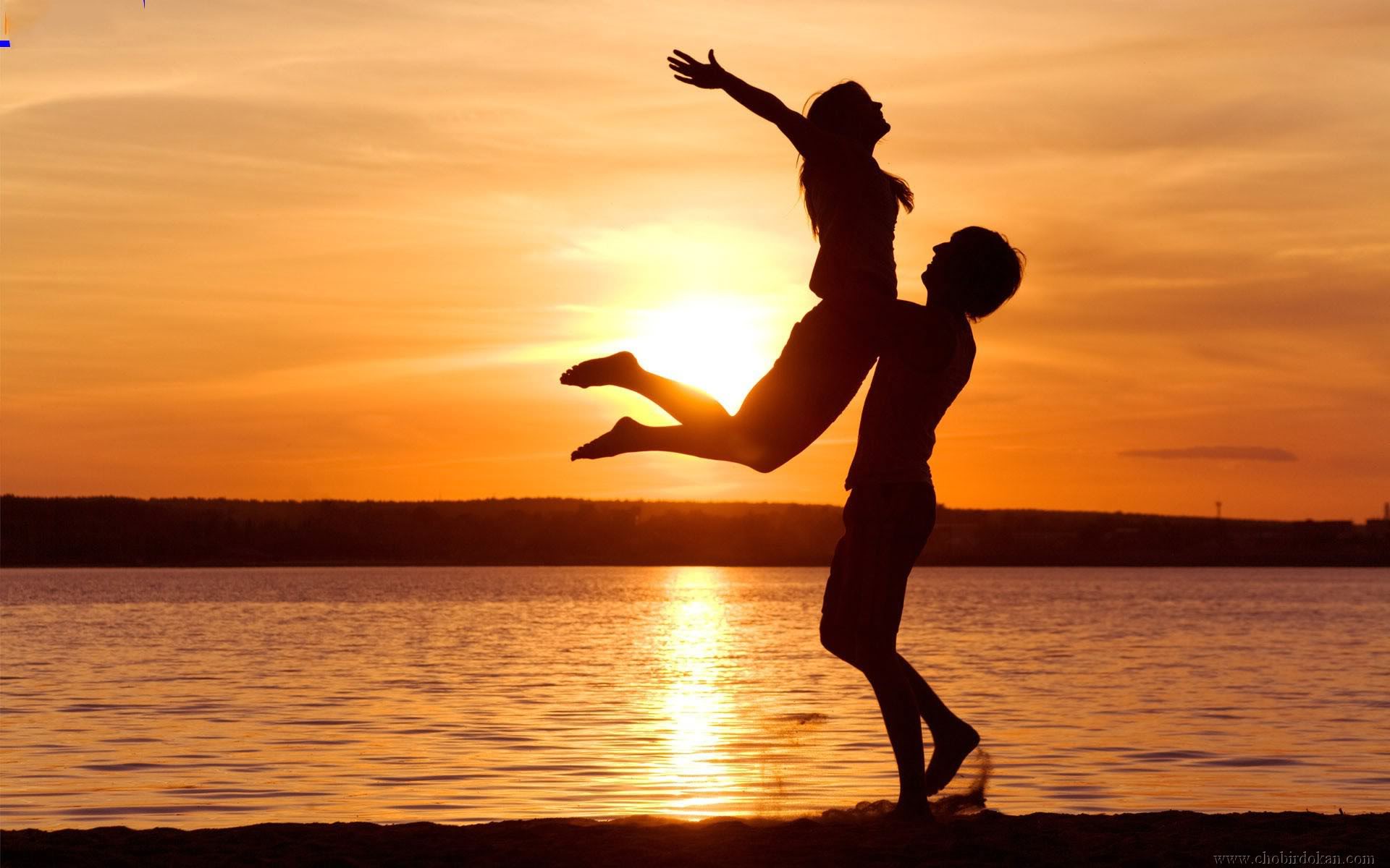 Coppia silhouette tramonto lago, 1920x1200 WUXGA, Desktop