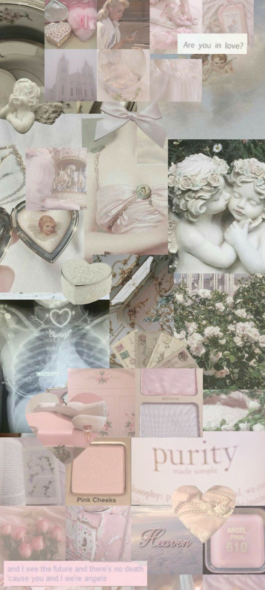 Collage rosa coquette angeli, 1080x2400 Verticale, Telefono