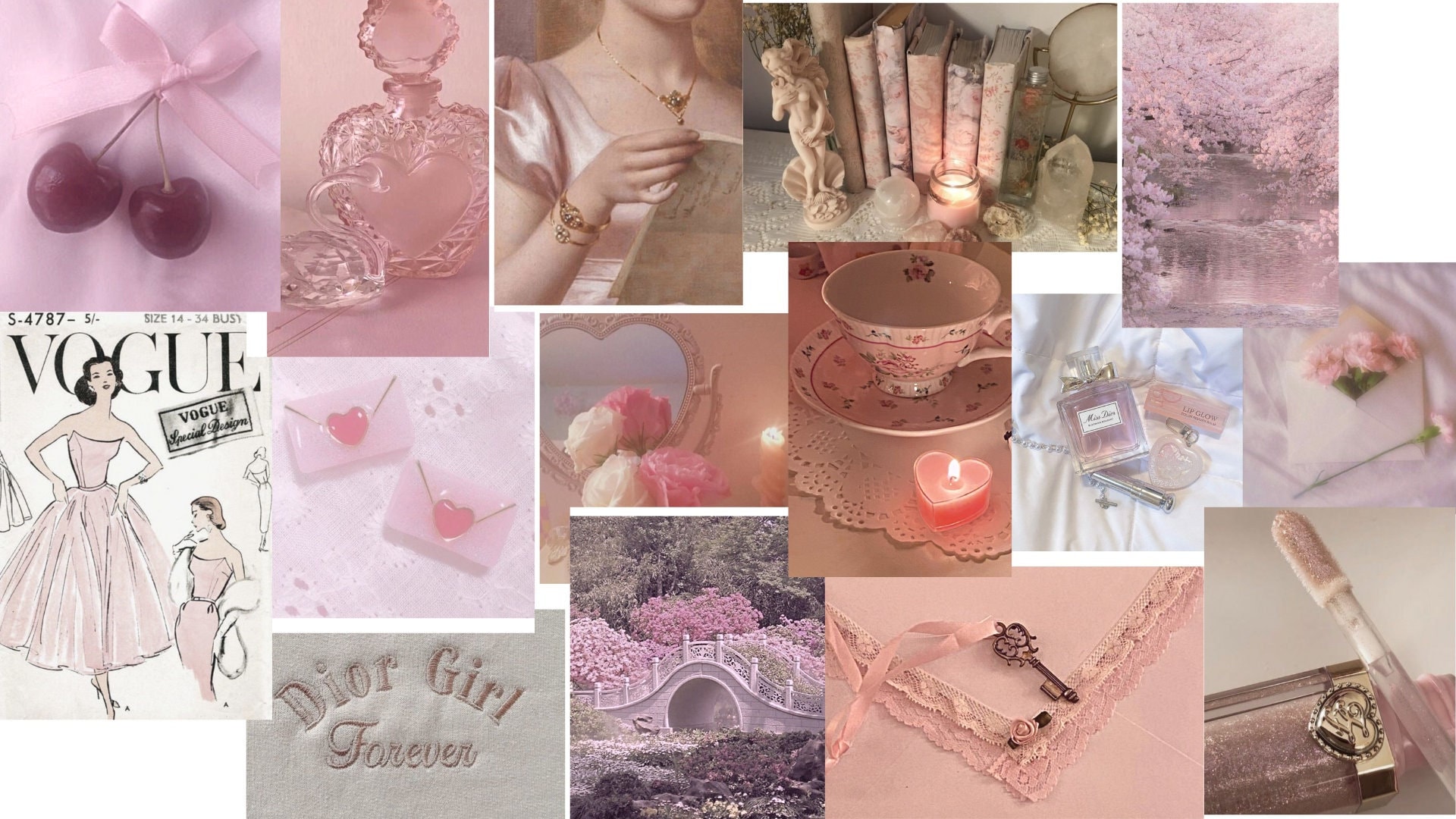 Collage estetico rosa coquette, 1920x1080 Full HD, PC Desktop