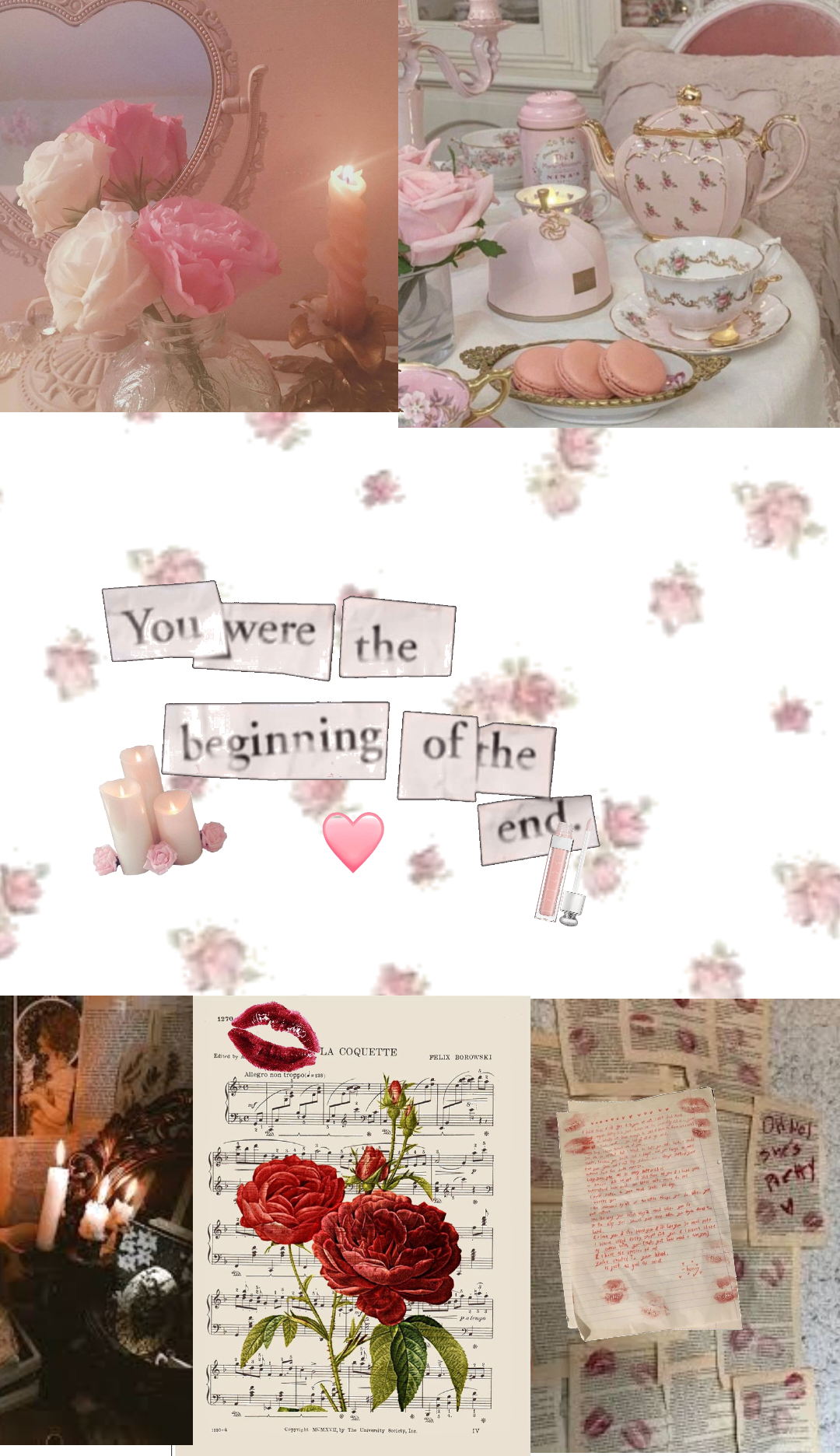Collage rosa fiori tè, 1080x1872 Verticale, Mobile