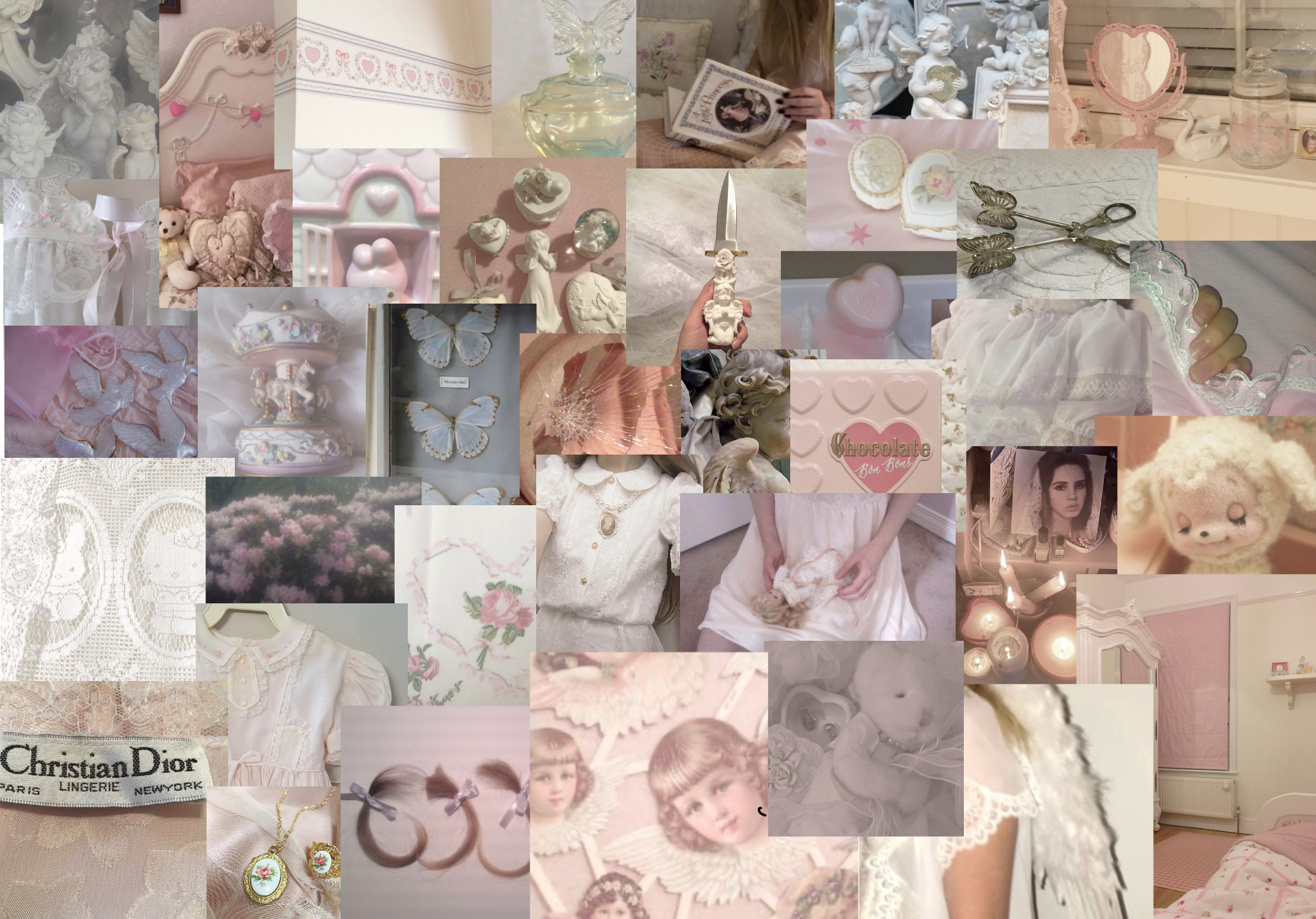 Collage coquette rosa pastello, 2388x1668 alta risoluzione, PC