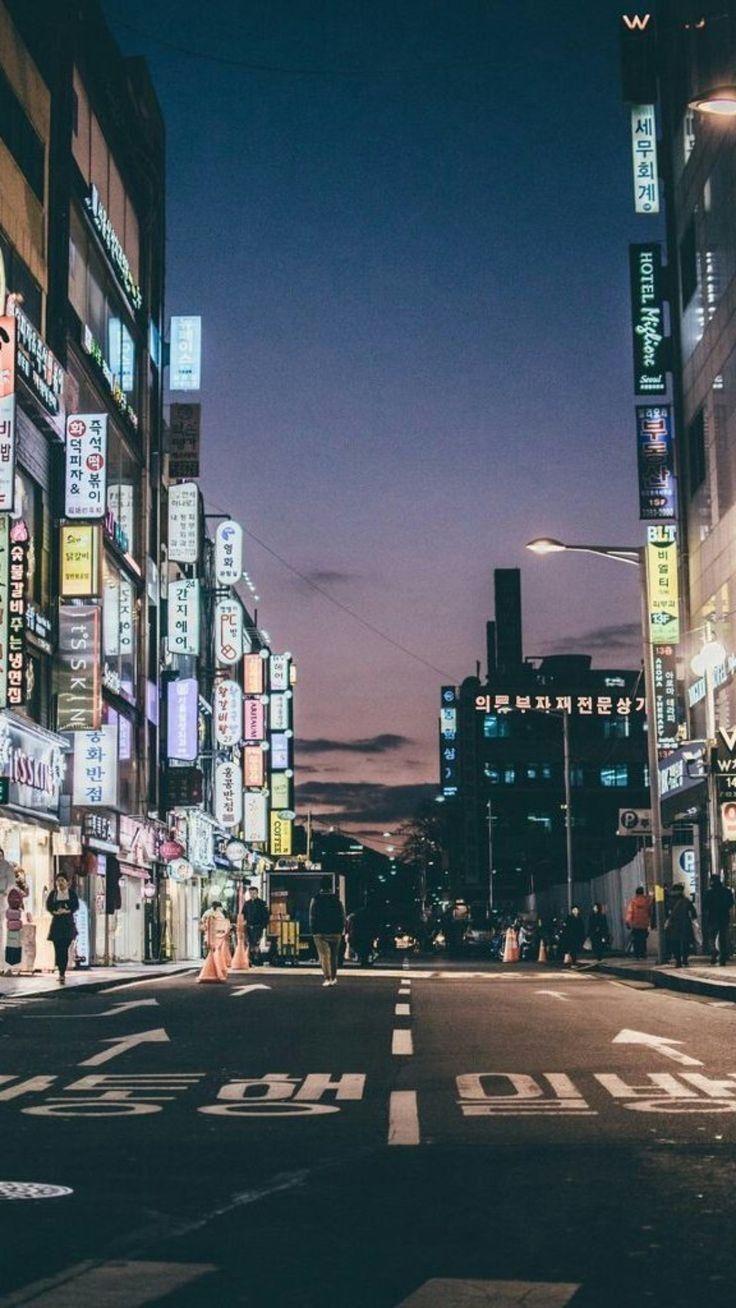 Strada coreana notturna neon, 736x1308 Full HD Verticale, iPhone Pro