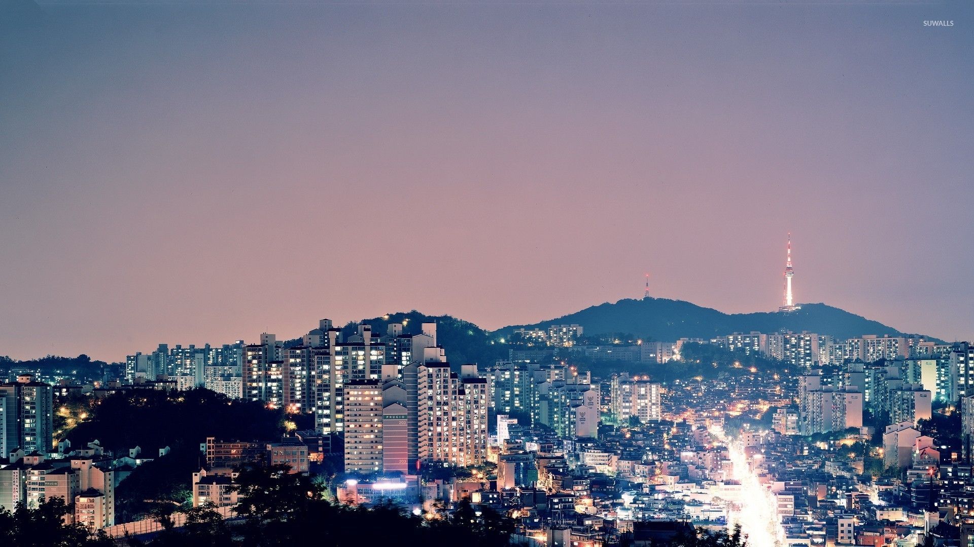 Skyline notturno Seoul con Namsan Tower, 1920x1080 Full HD 1080p, Desktop