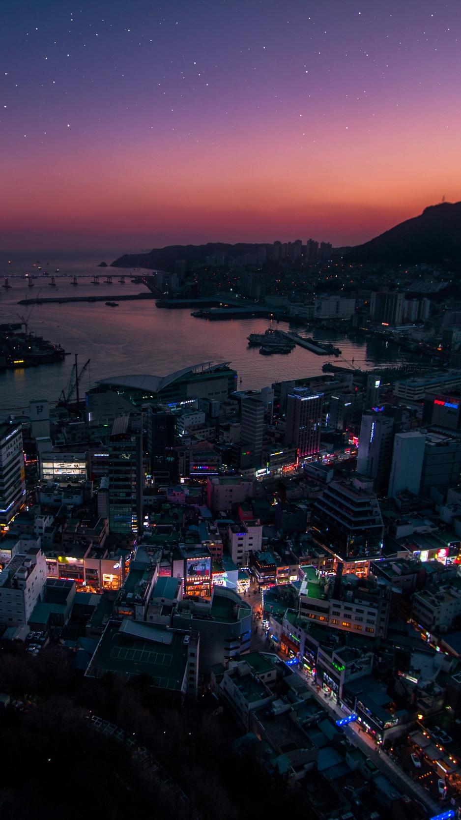 Città costiera coreana al tramonto, 938x1668 Verticale, OnePlus