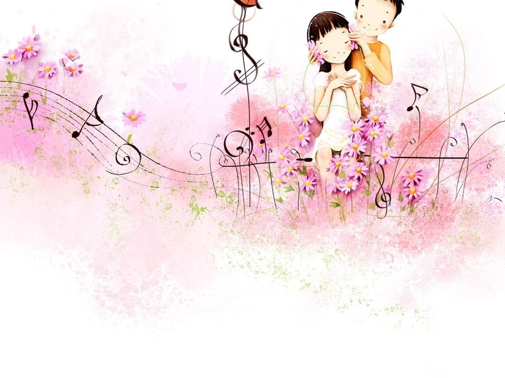 Coppia cartoon fiori rosa, 1024x768 HD, PC