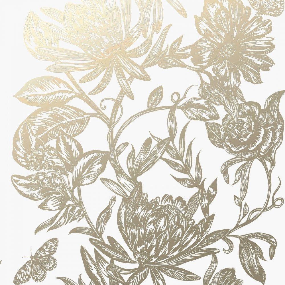 Fiori dorati metallici su bianco, 1000x1000 HD, Desktop
