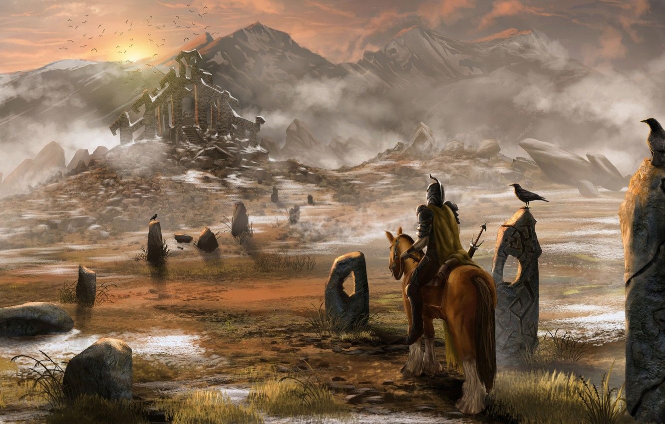 Cavaliere su cavallo bianco, lupo, 1680x1087 HD, Desktop