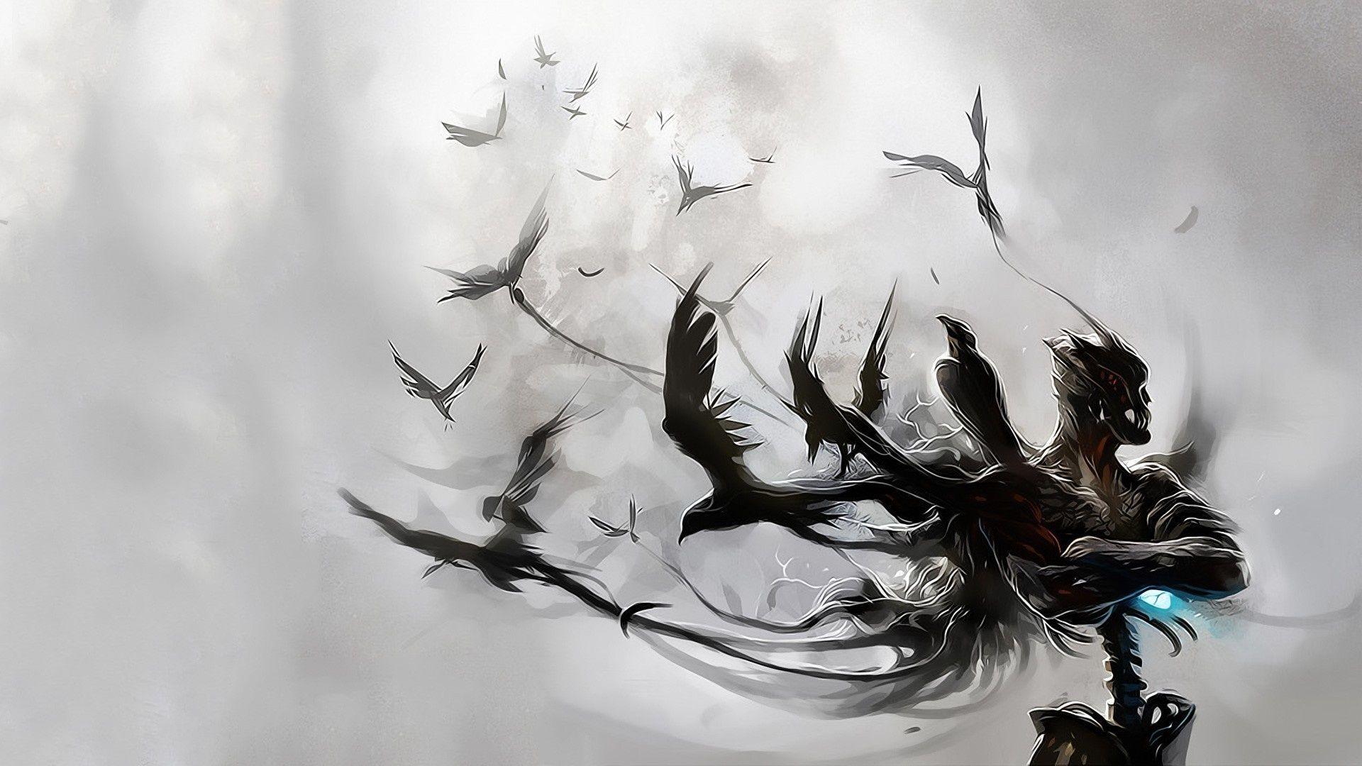 Figura con corvi in volo, 1920x1080 Full HD 1080p, Laptop