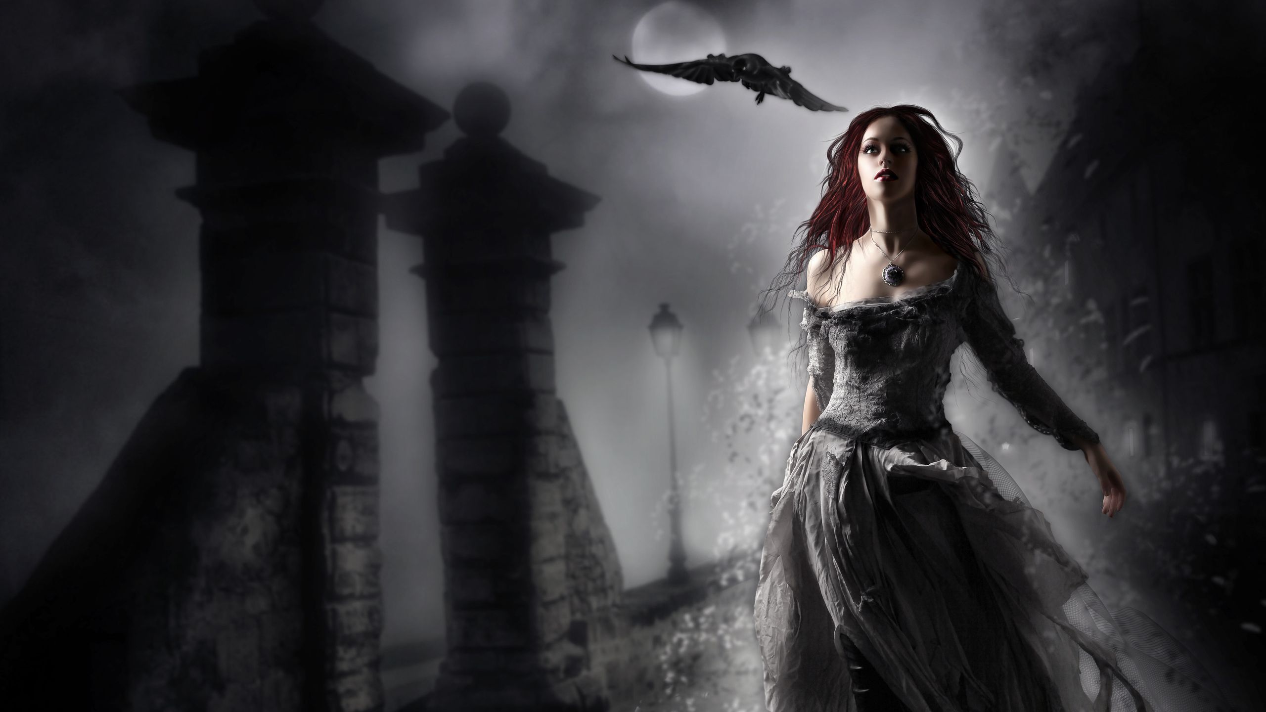 Ragazza capelli rossi con corvo, 2560x1440 2K QHD, PC