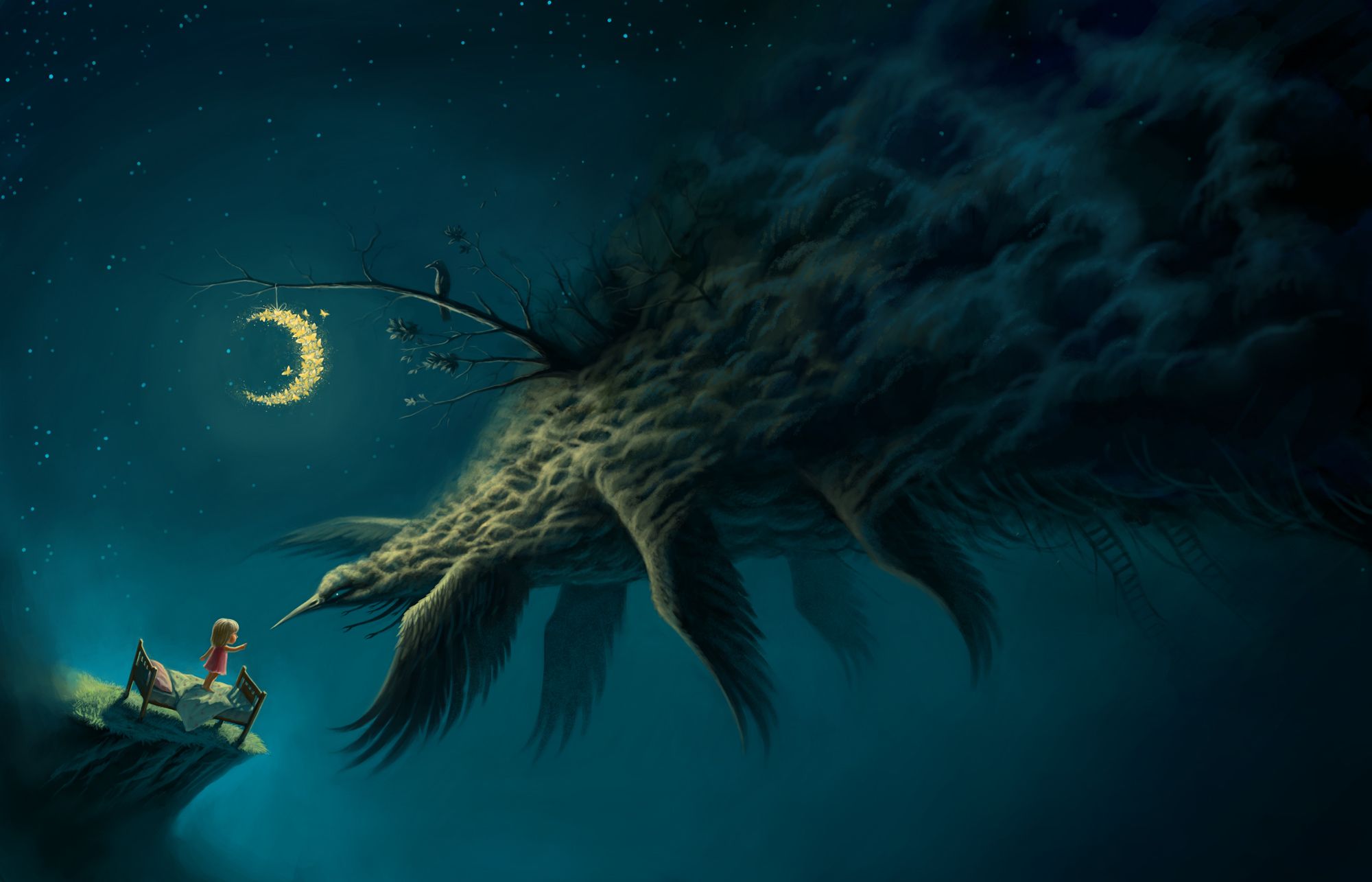 Bambina corvo gigante notte, 2000x1285 Hi-Res, Laptop