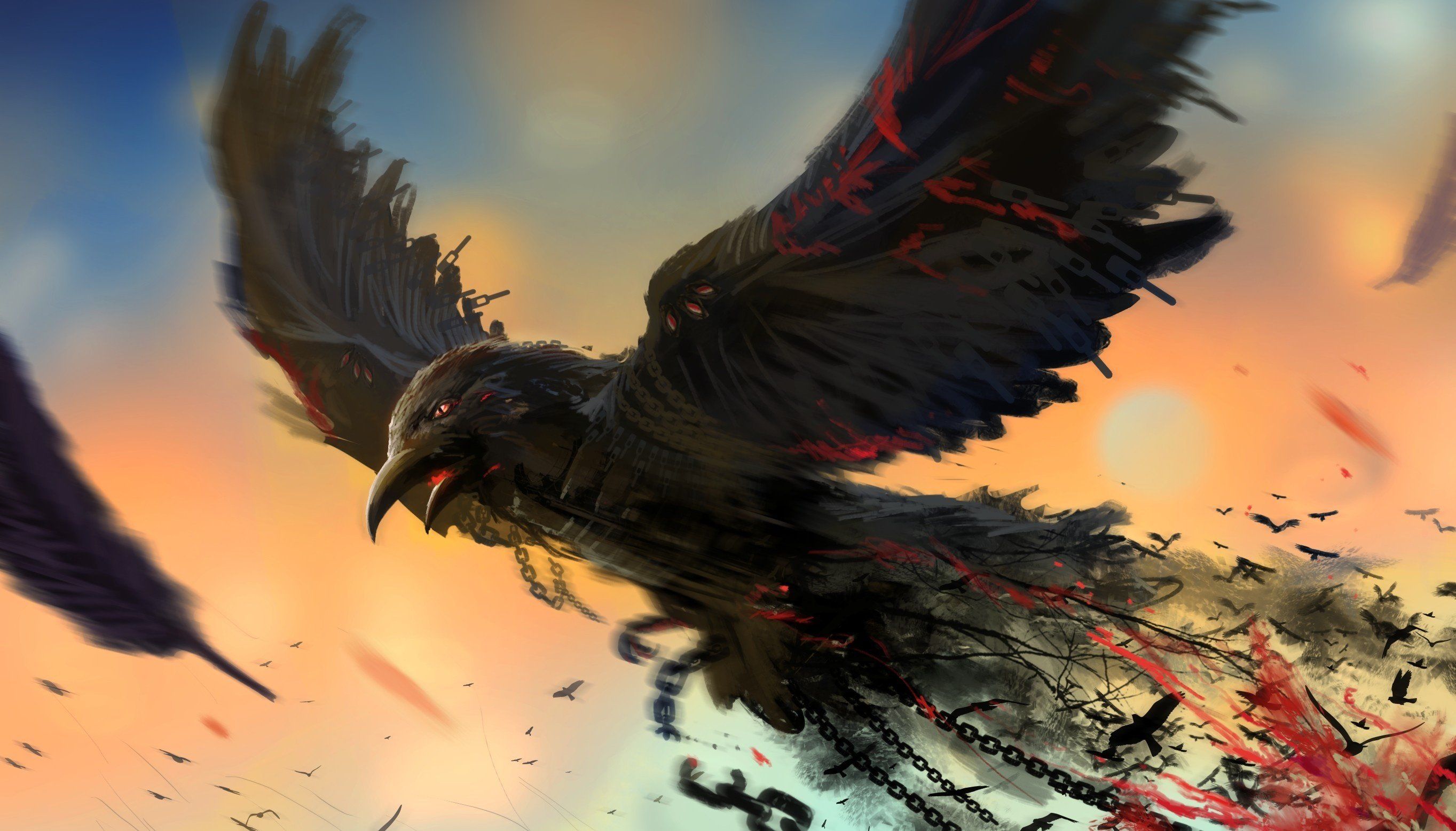 Corvo nero artistico in volo, 2727x1556 2K, Desktop