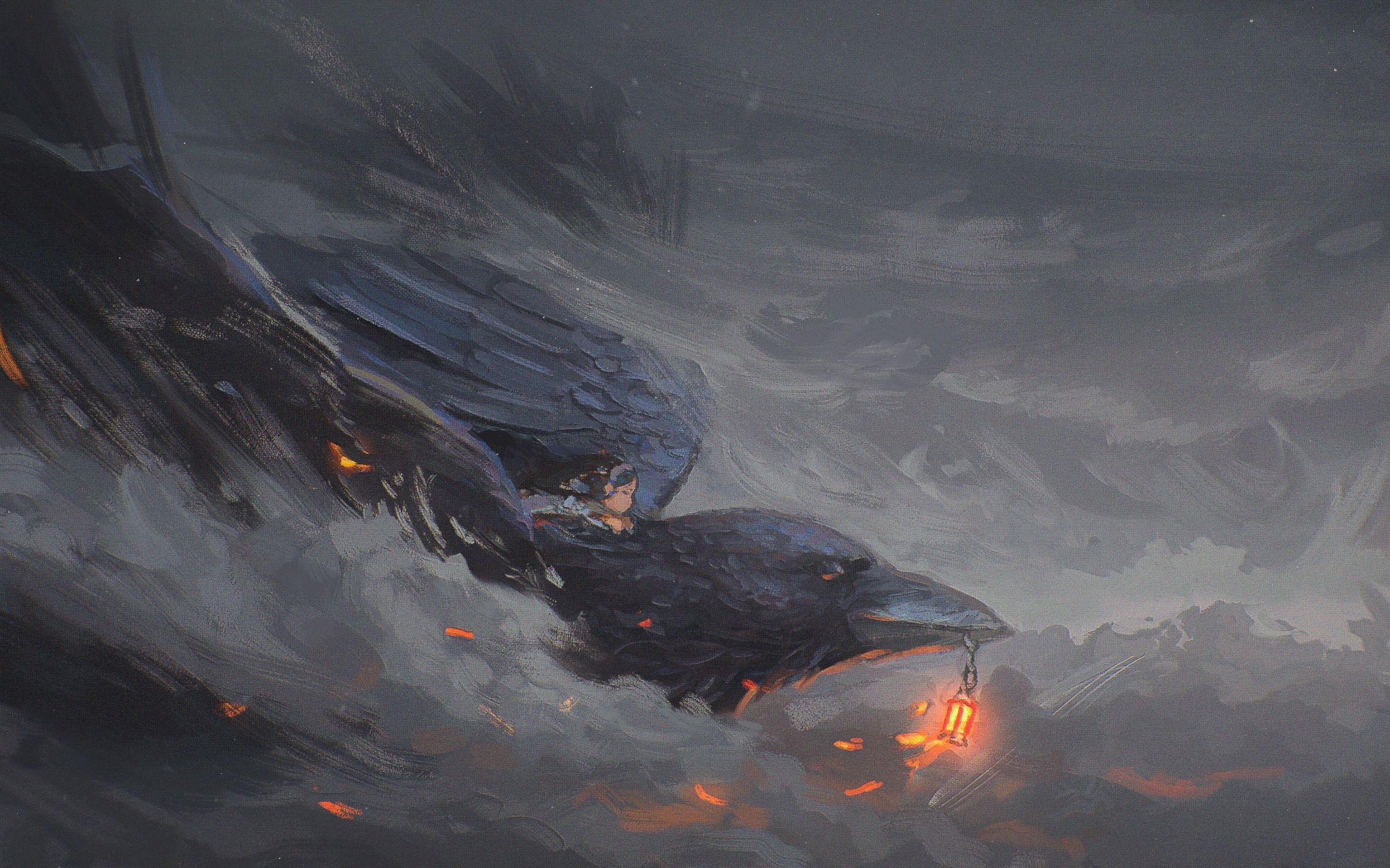 Corvo in volo con lanterna, 2560x1600 WQXGA, Desktop