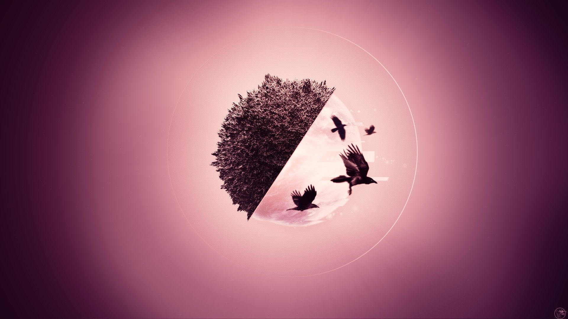 Corvi con albero sfera astratta, 1920x1080 Full HD, Desktop