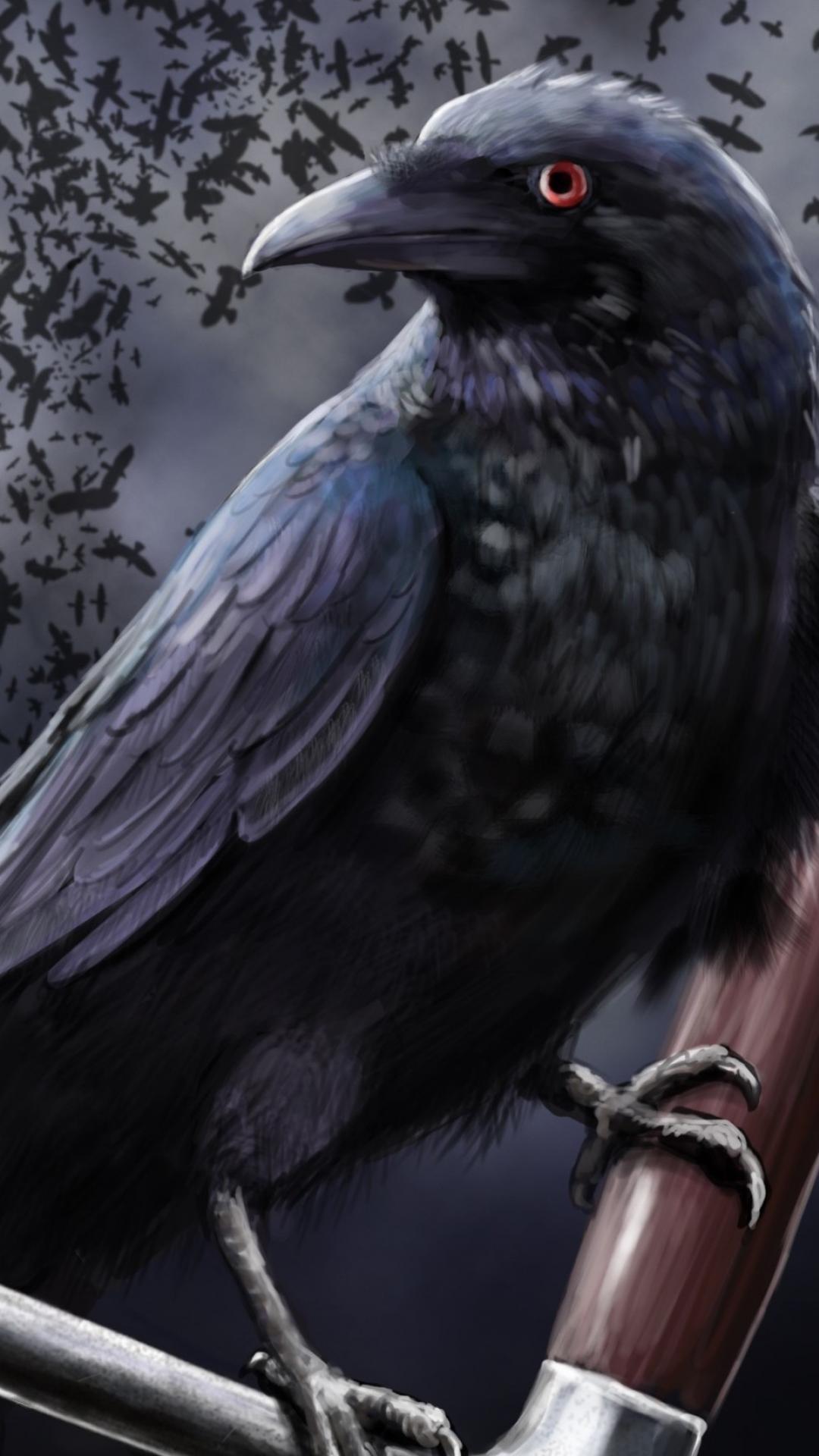 Corvo nero occhio rosso, 1080x1920 Verticale, Mobile