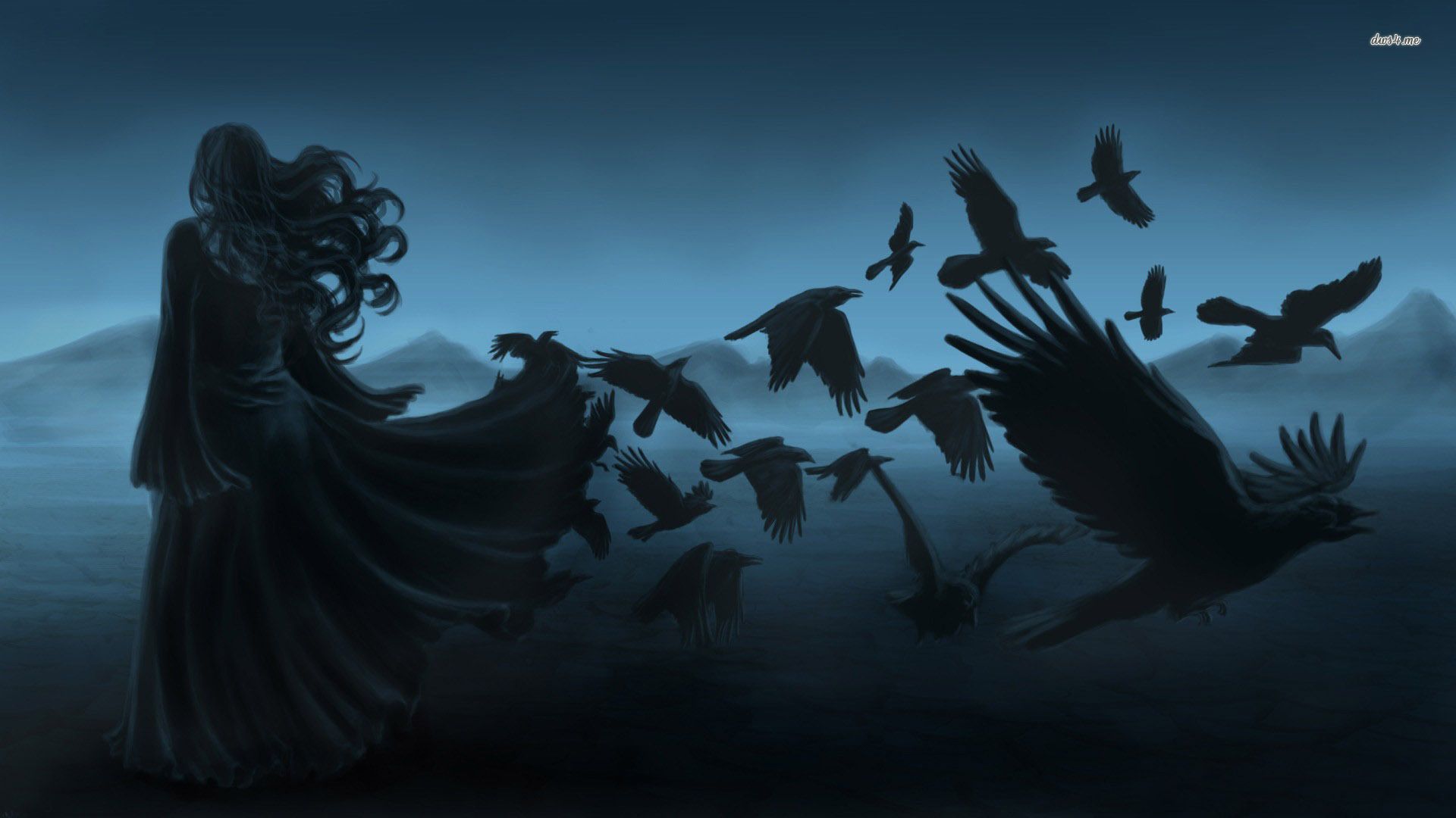 Donna silhouette con corvi in volo, 1920x1080 Full HD 1080p, Laptop