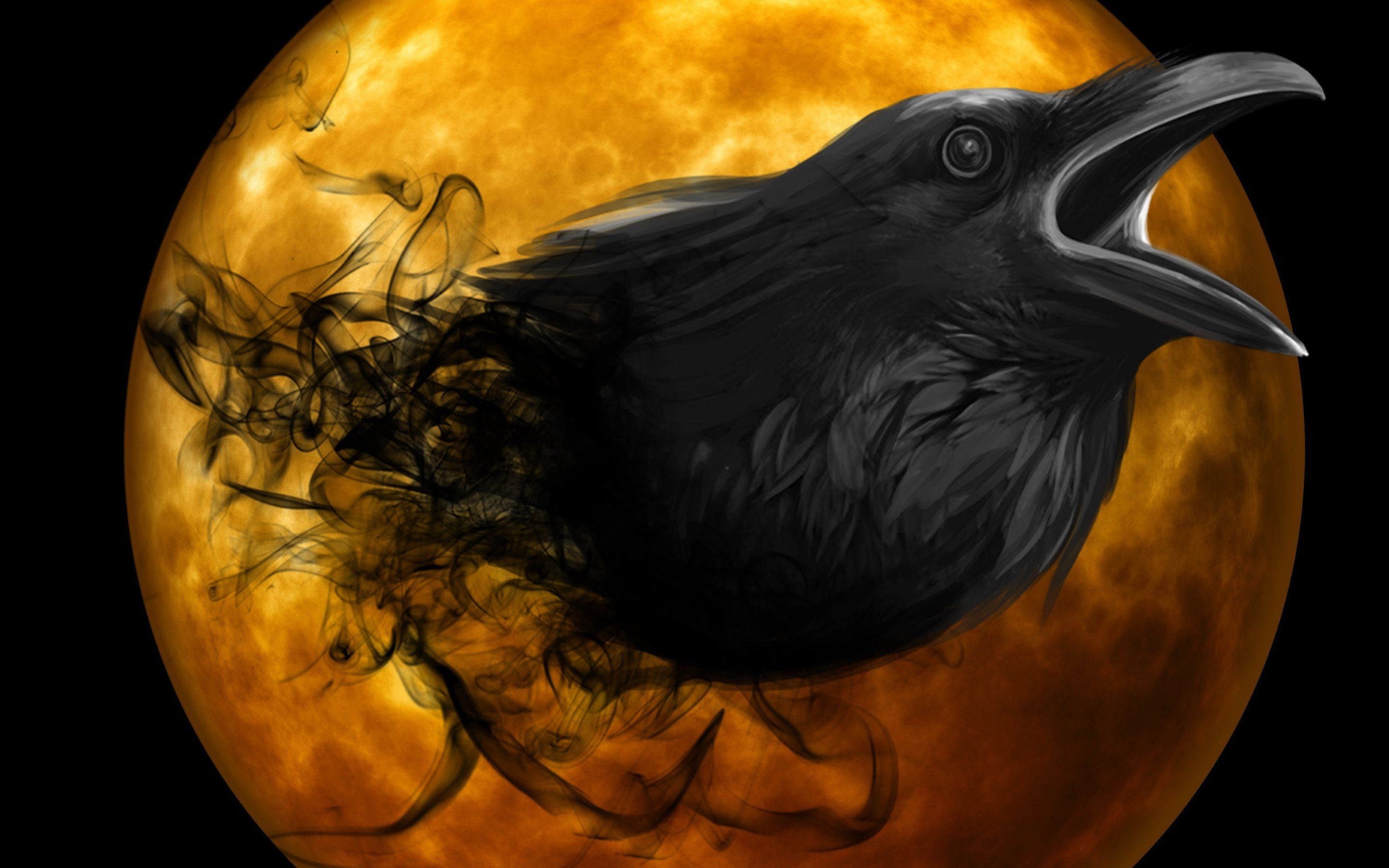 Corvo nero con luna arancione, 2880x1800 2K, MacBook Pro