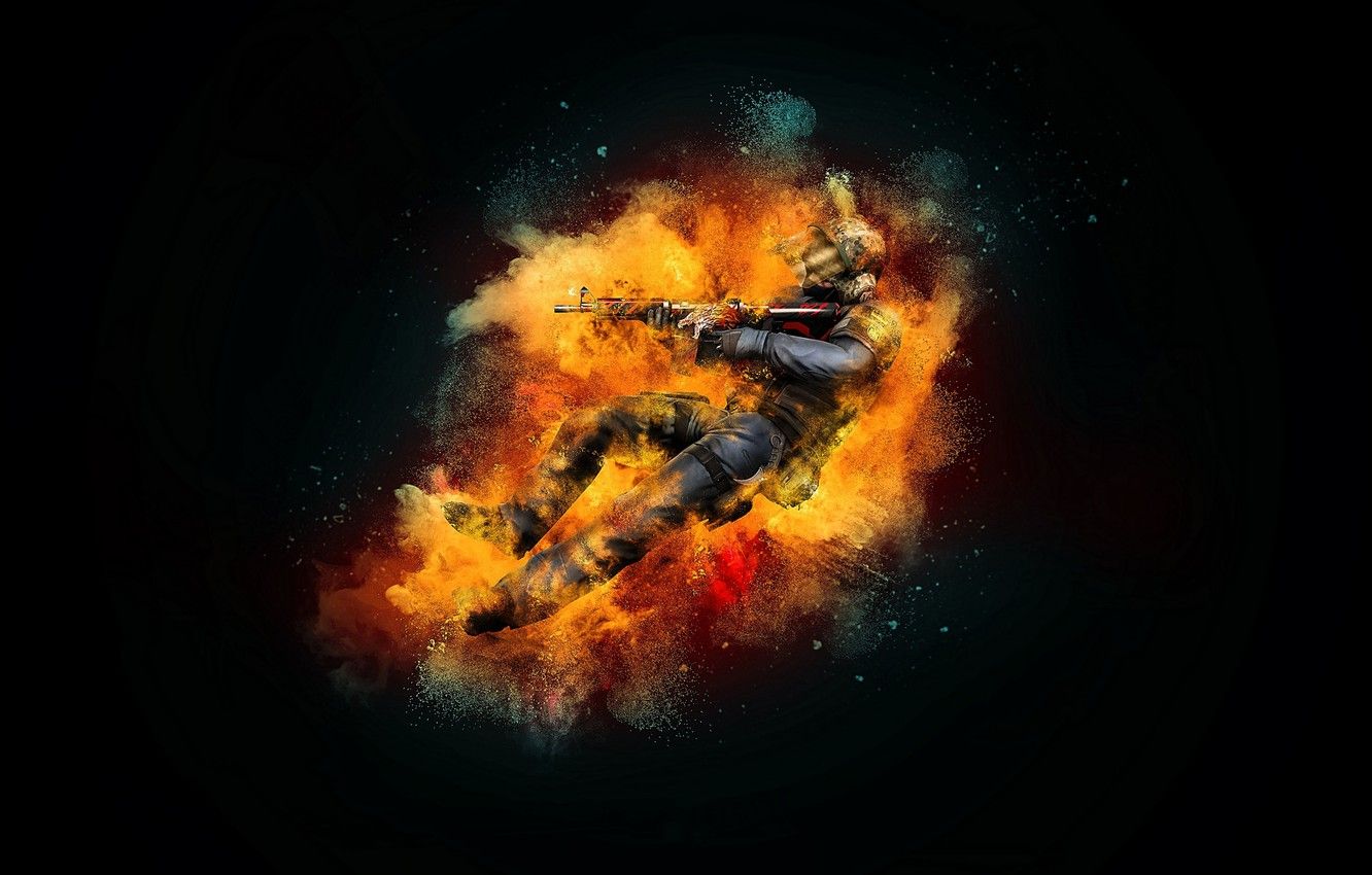 Soldato CS:GO in fiamme, 1332x850 HD, PC Desktop