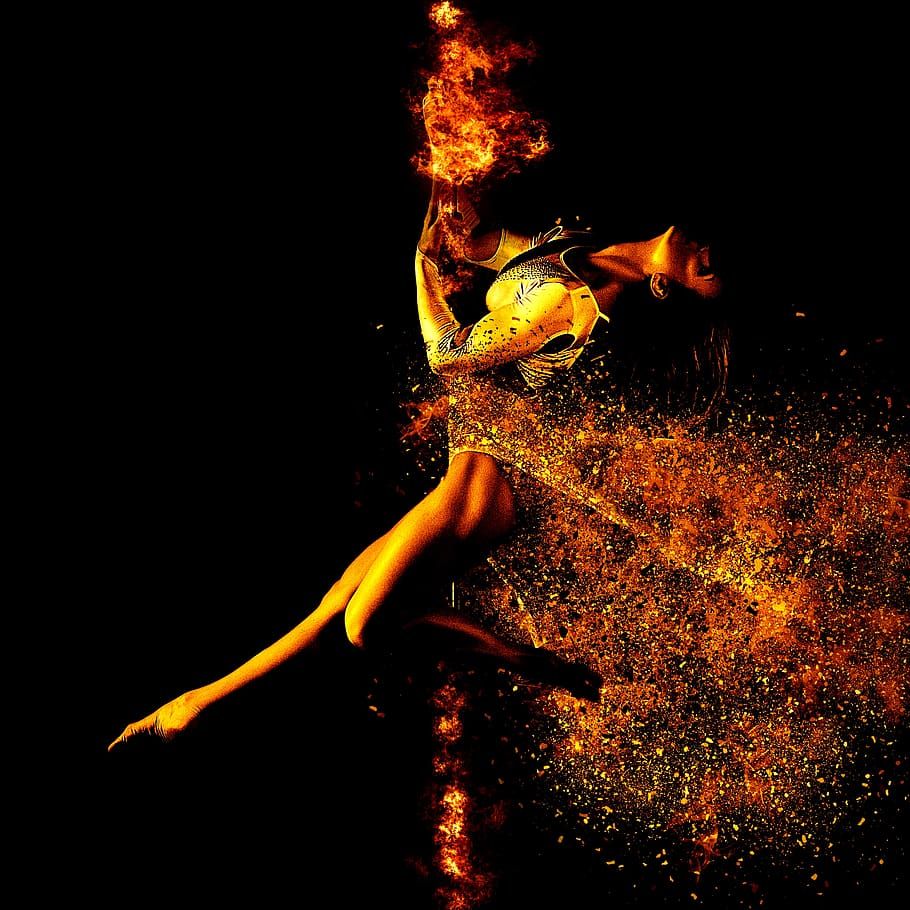 Donna danza fuoco particelle, 910x910 HD, Desktop