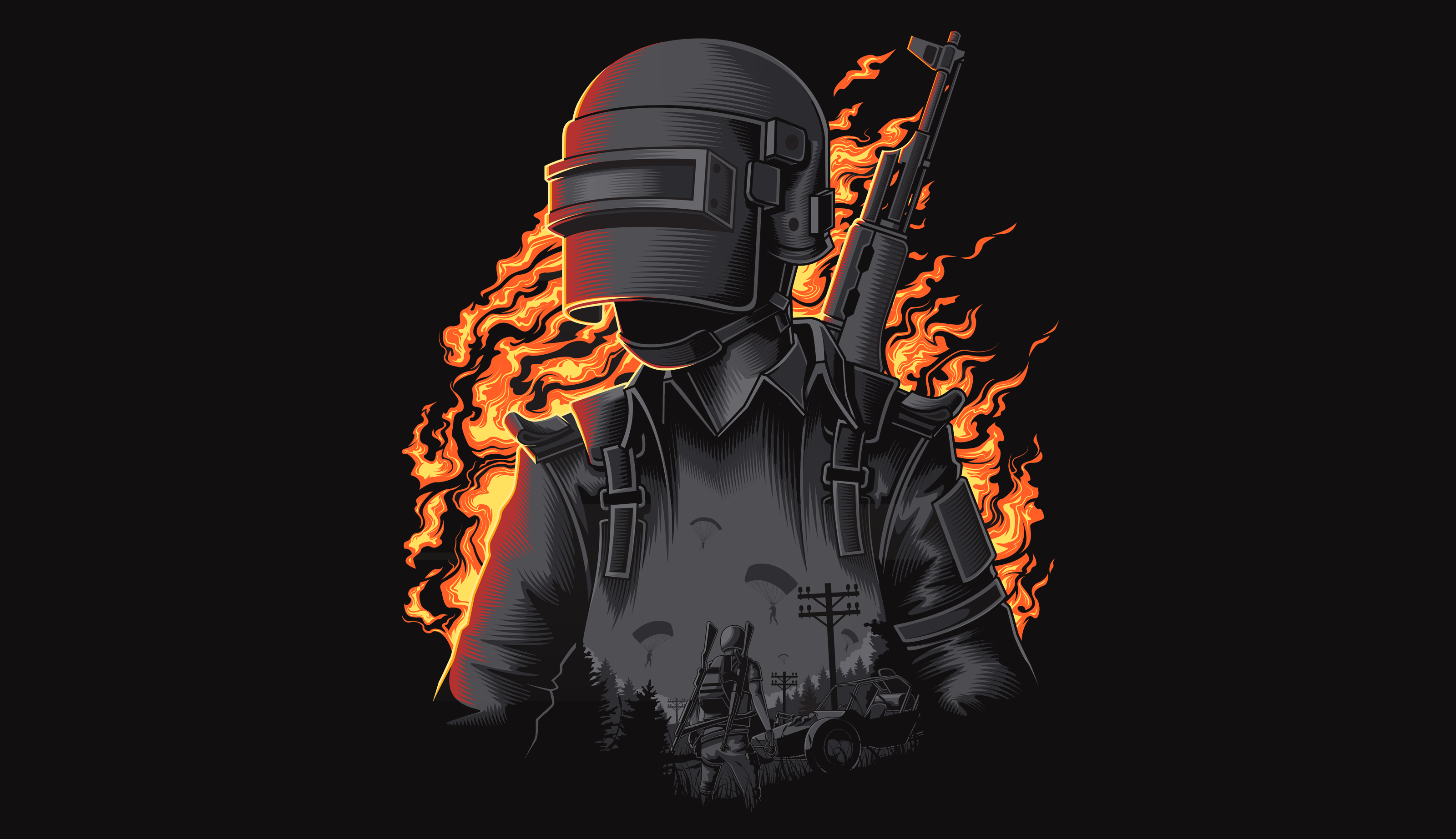 Personaggio PUBG con fiamme, battle royale, 3200x1845 WQXGA, Laptop