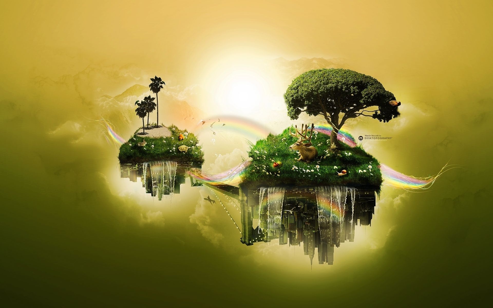 isole fluttuanti fantasy verdi, 1920x1200 WUXGA, Laptop