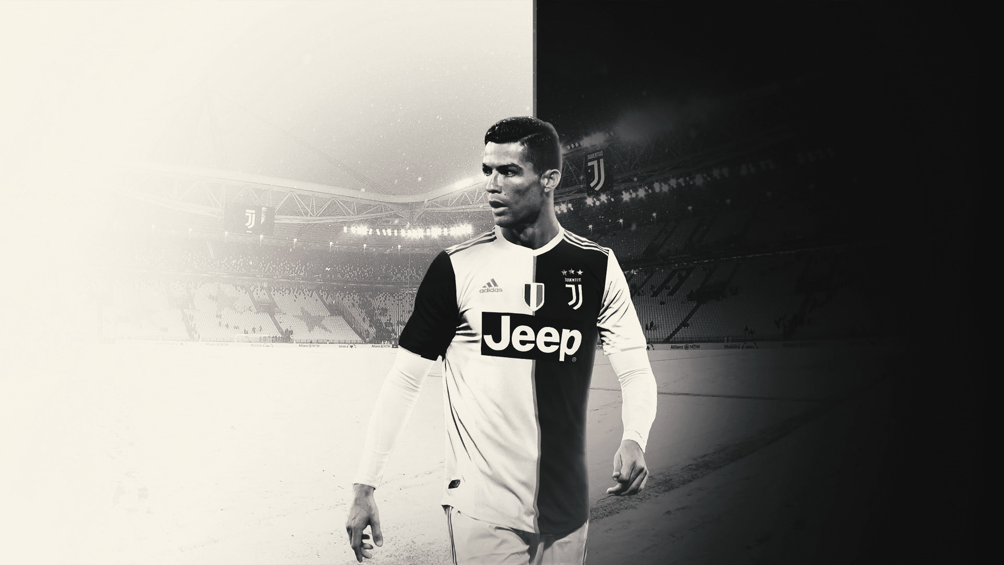 Cristiano Ronaldo Juventus bianco nero, Torino, 3840x2160 UHD, PC 4K